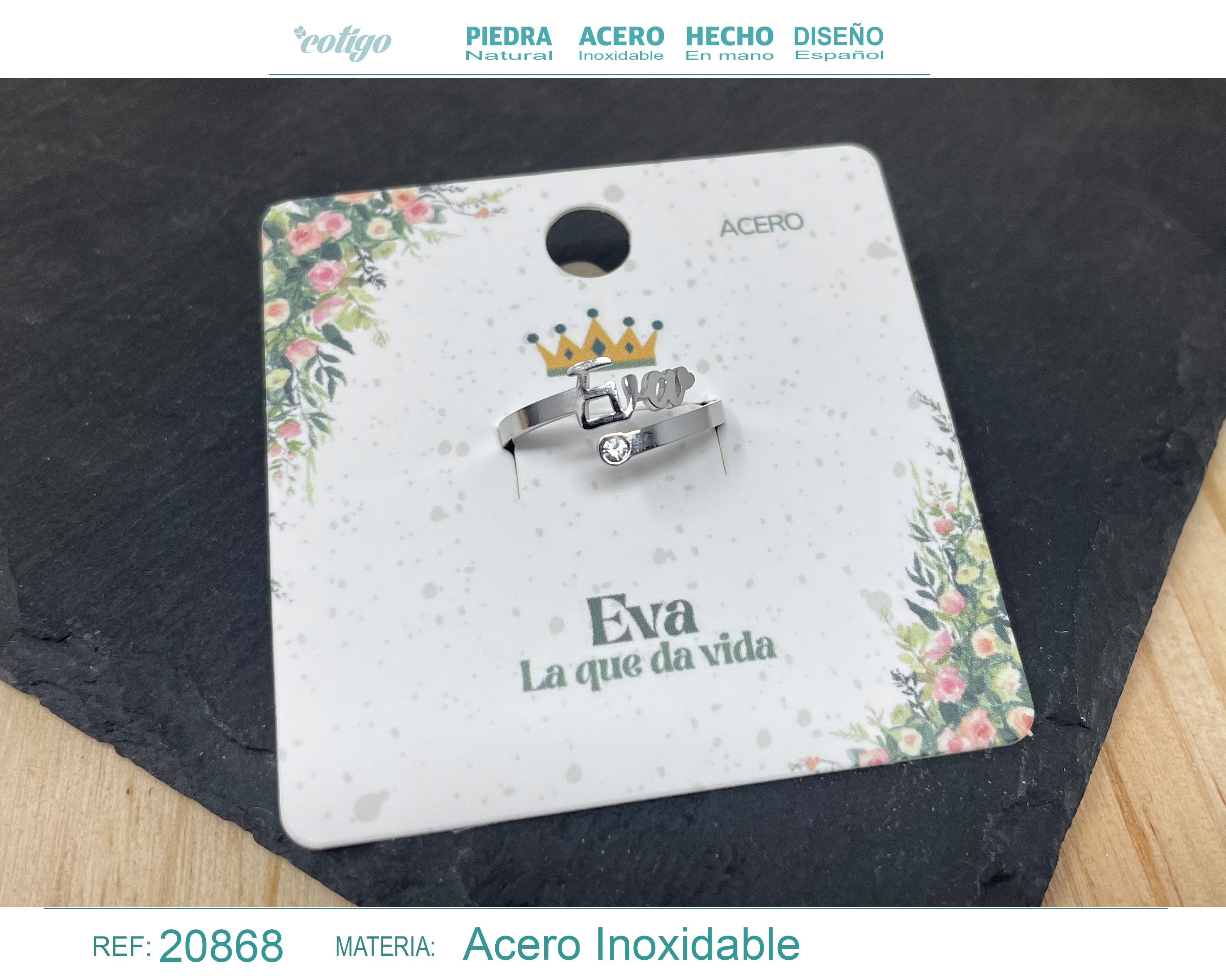 Anillo Nombre Eva Acero Color Plateado