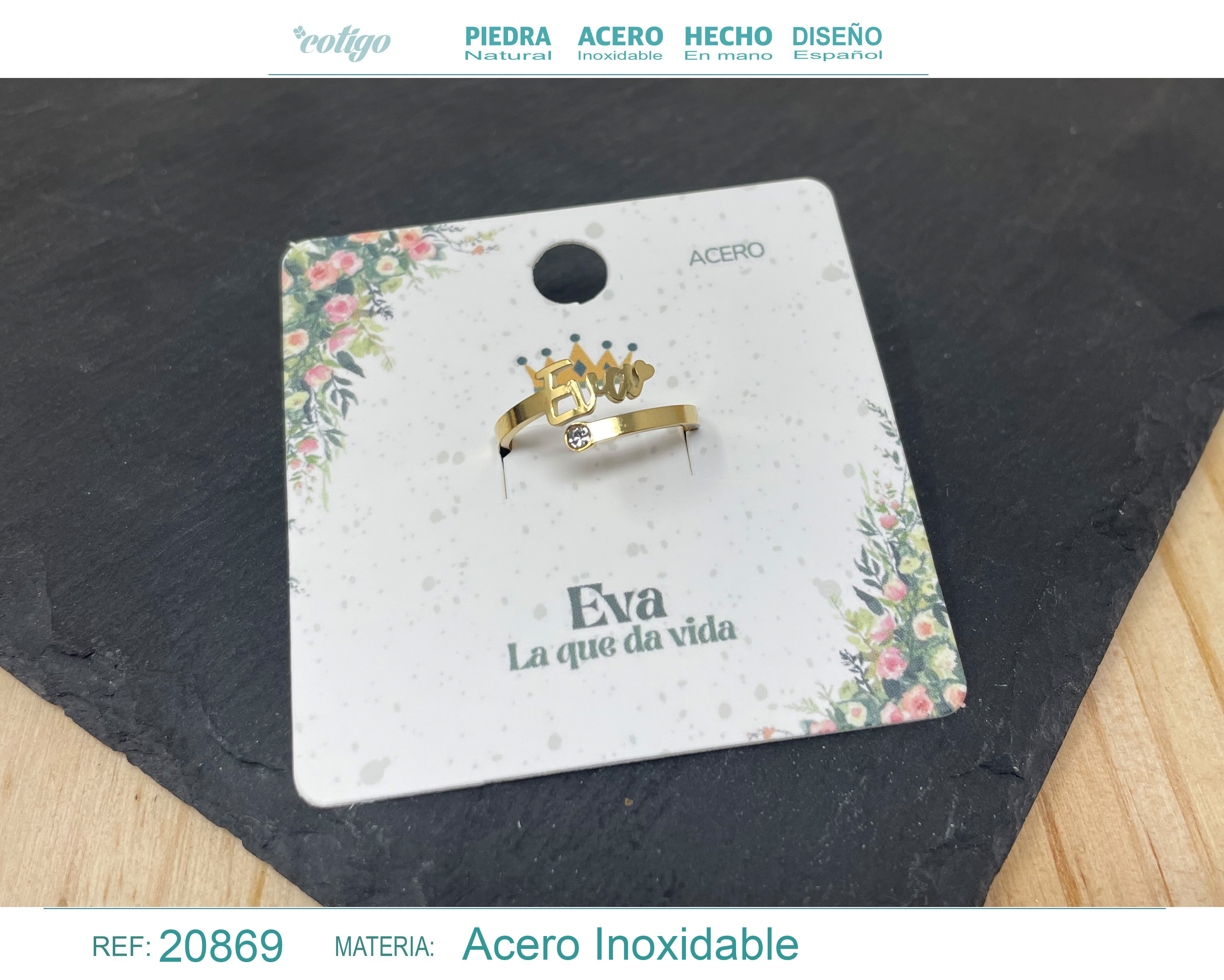 Anillo Nombre Eva Acero Color Dorado