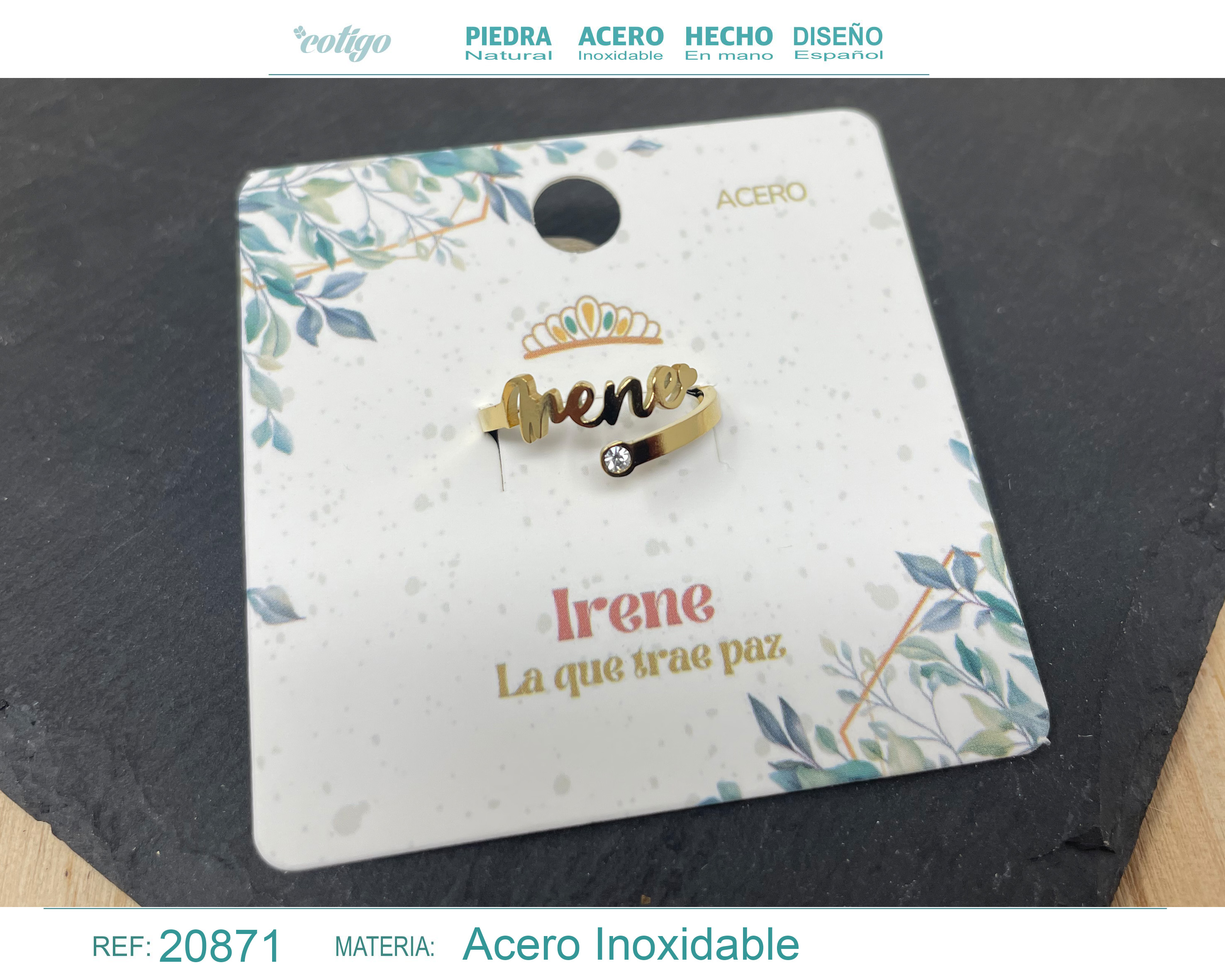 Anillo Nombre Irene Acero Color Dorado