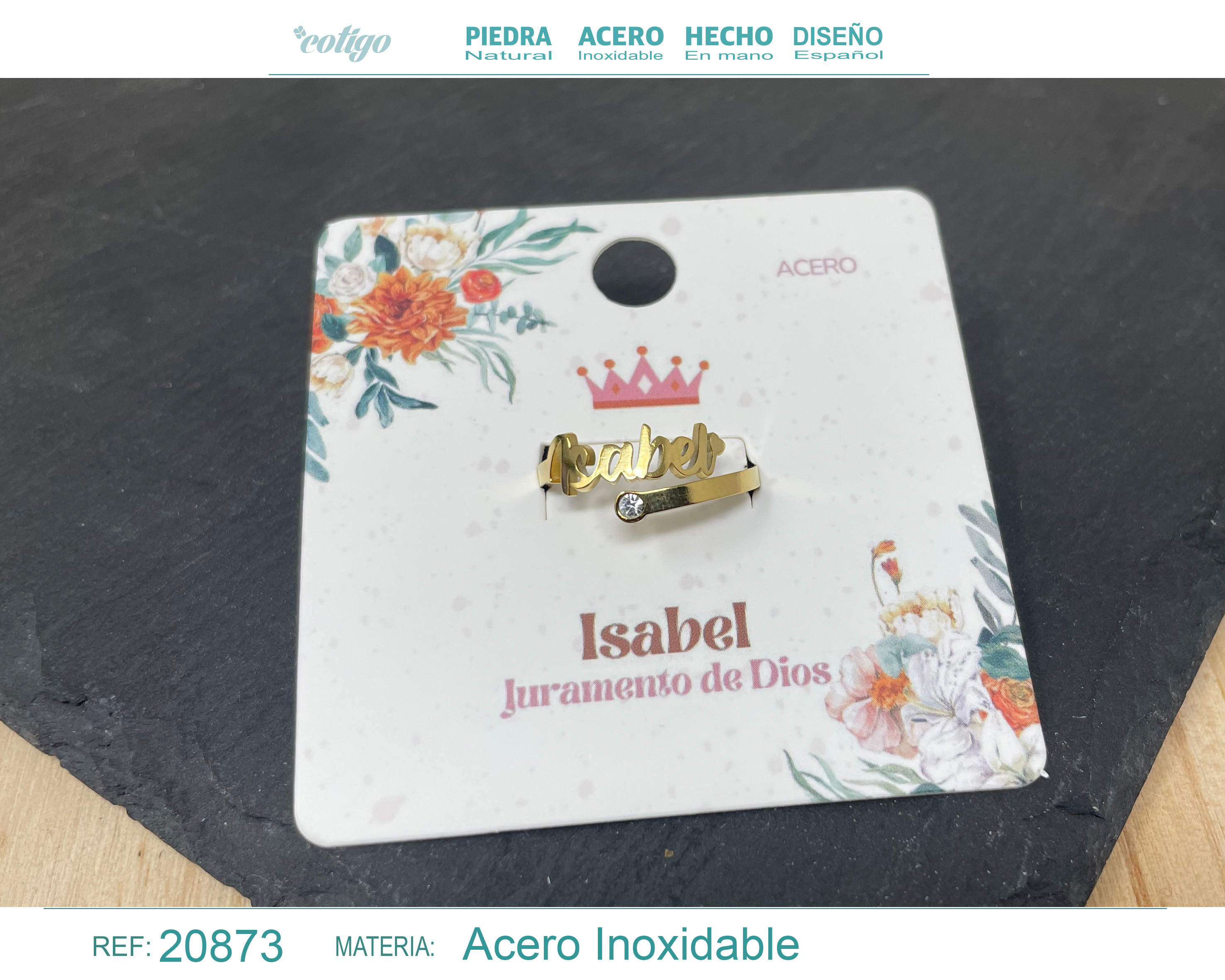 Anillo Nombre Isabel Acero Color Dorado