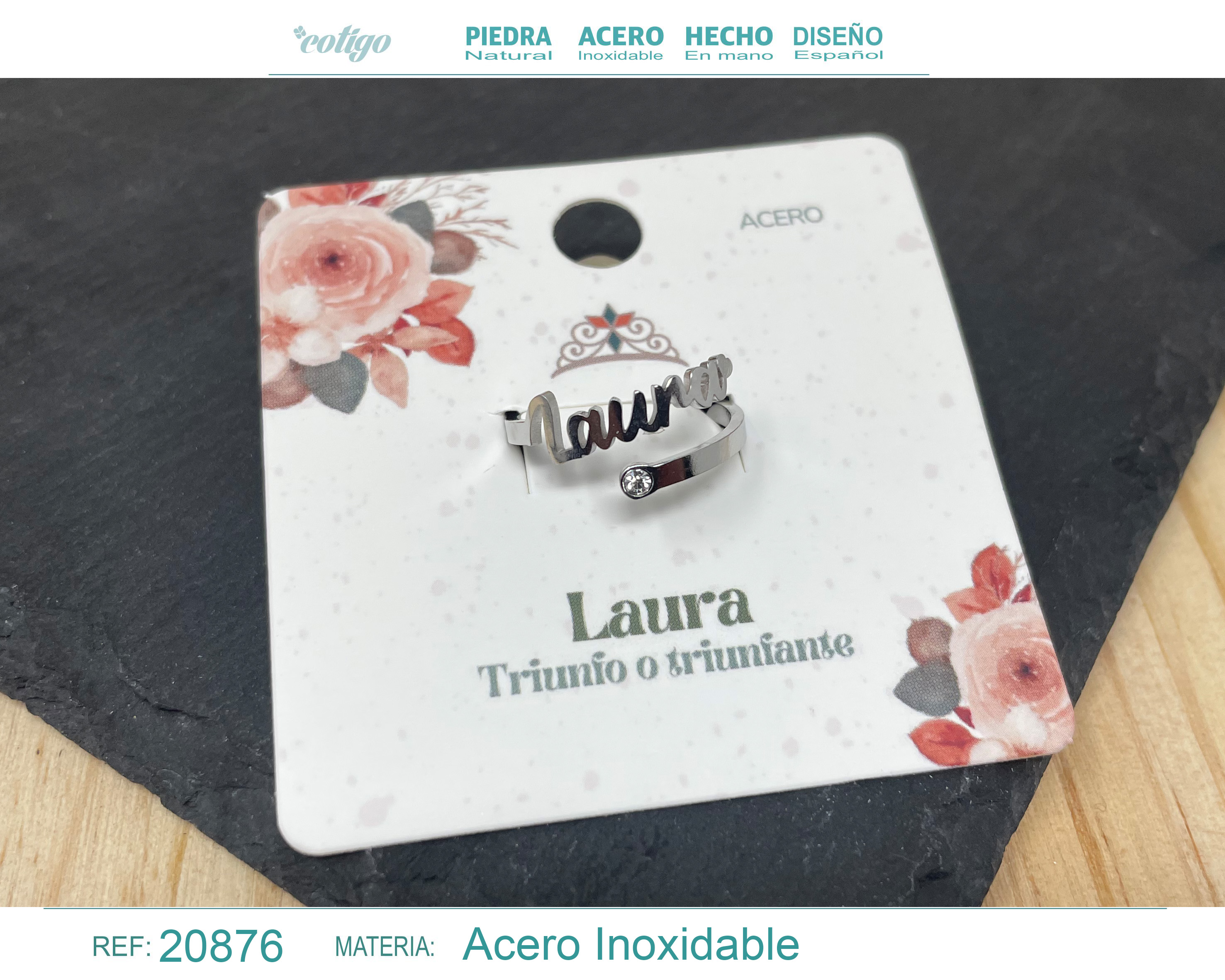 Anillo Nombre Laura Acero Color Plateado