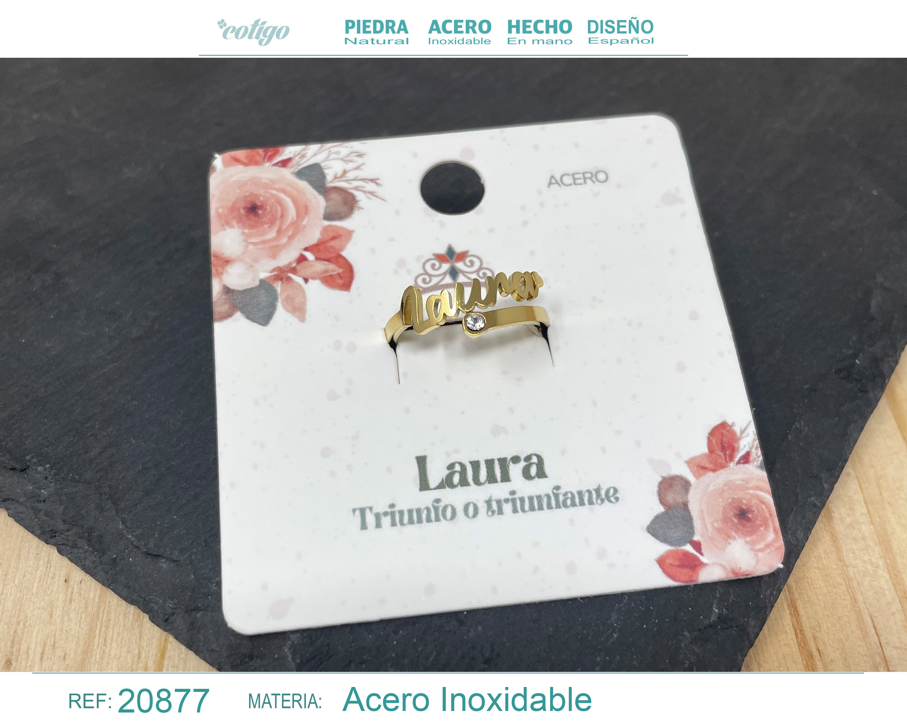 Anillo Nombre Laura Acero Color Dorado