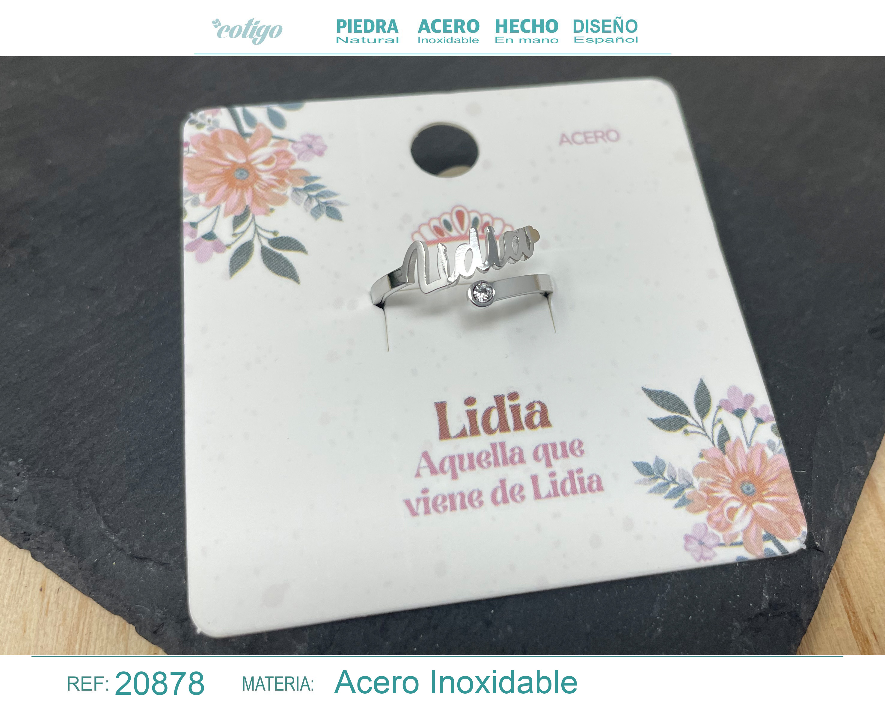 Anillo Nombre Lidia Acero Color Plateado