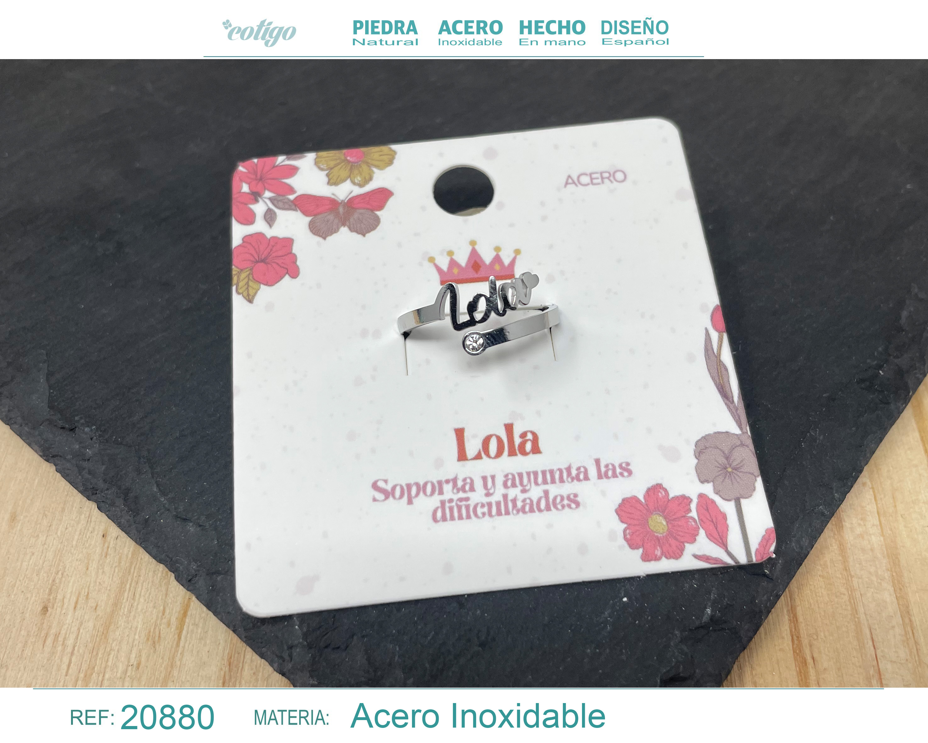 Anillo Nombre Lola Acero Color Plateado