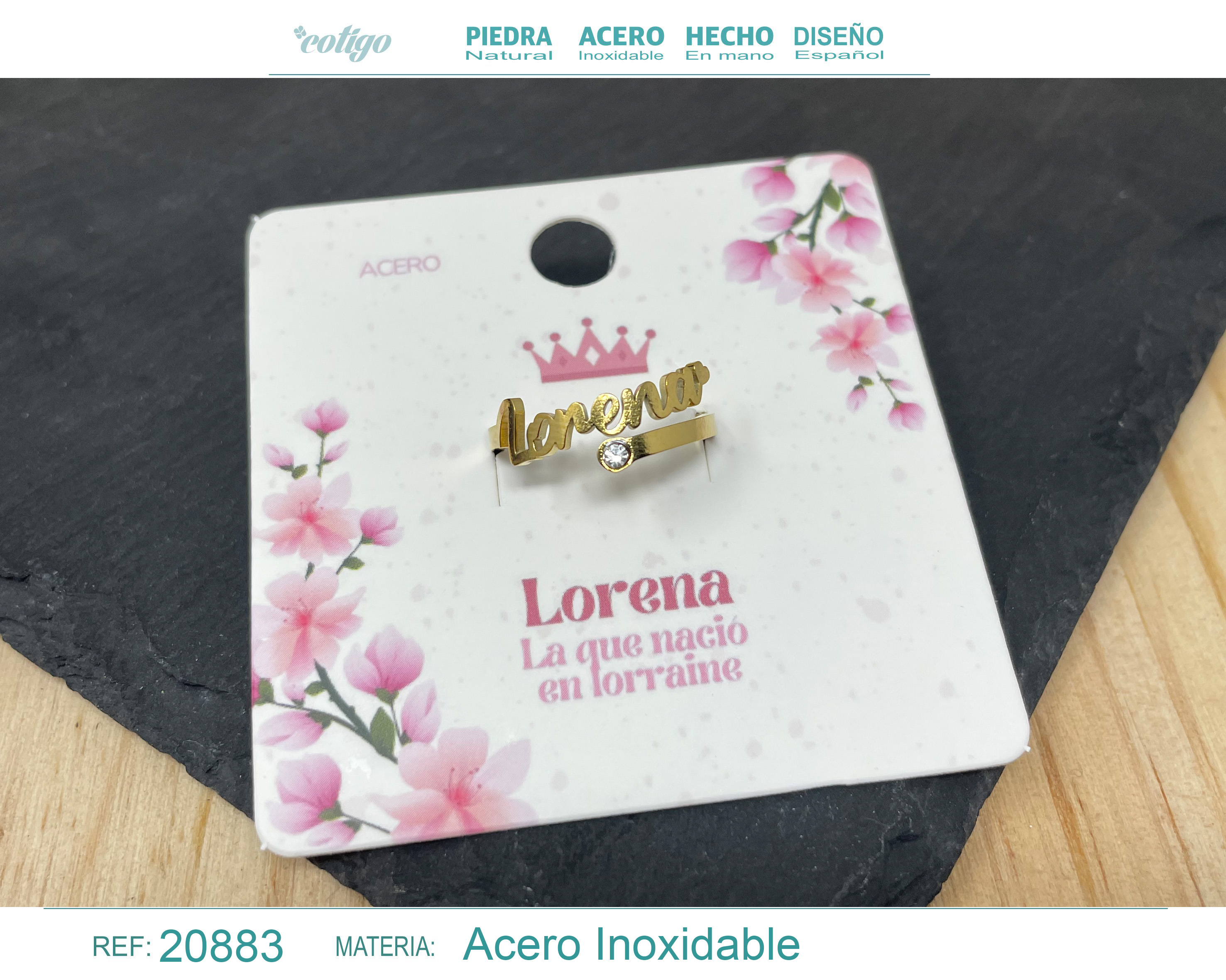 Anillo Nombre Lorena Acero Color Dorado
