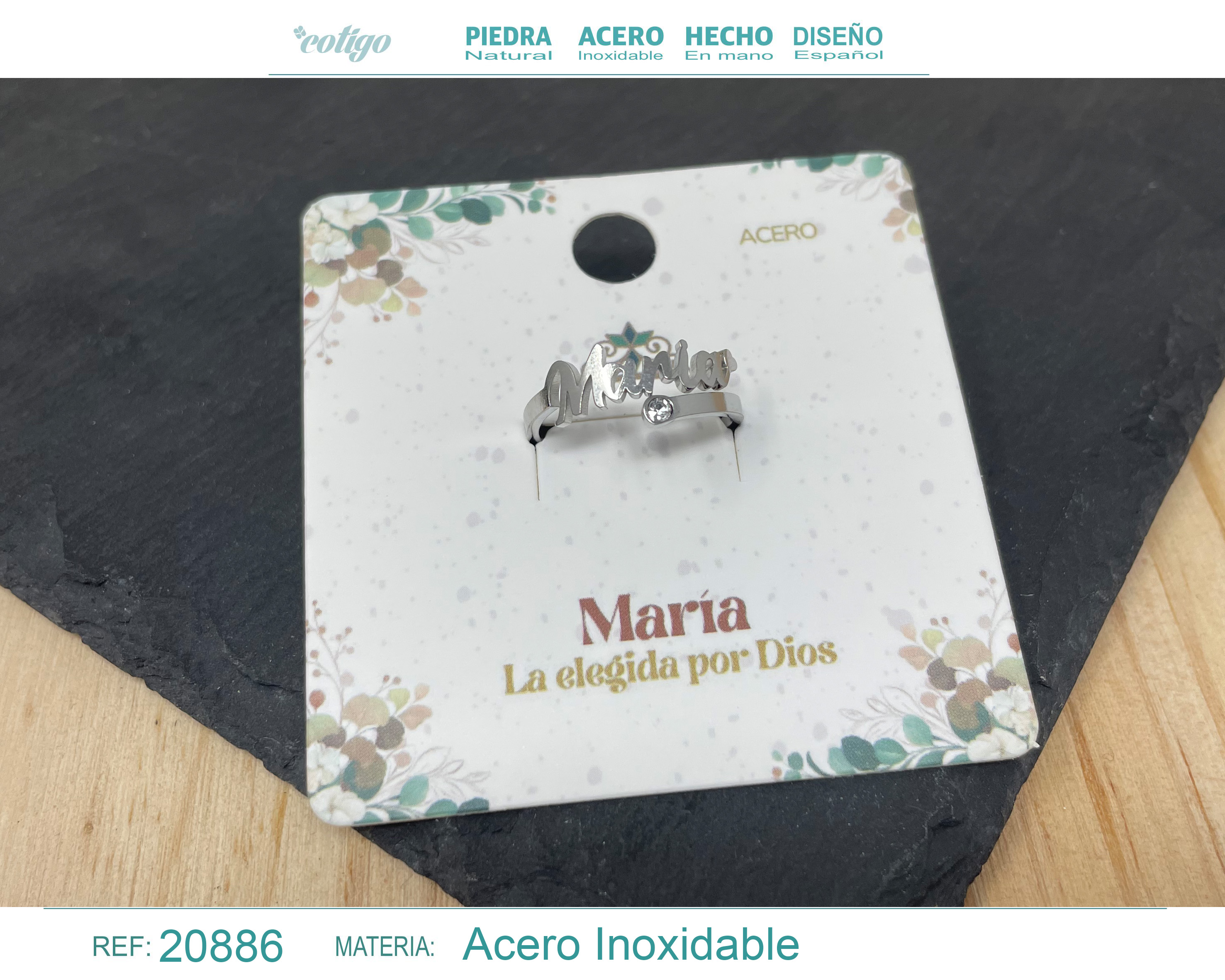 Anillo Nombre María Acero Color Plateado