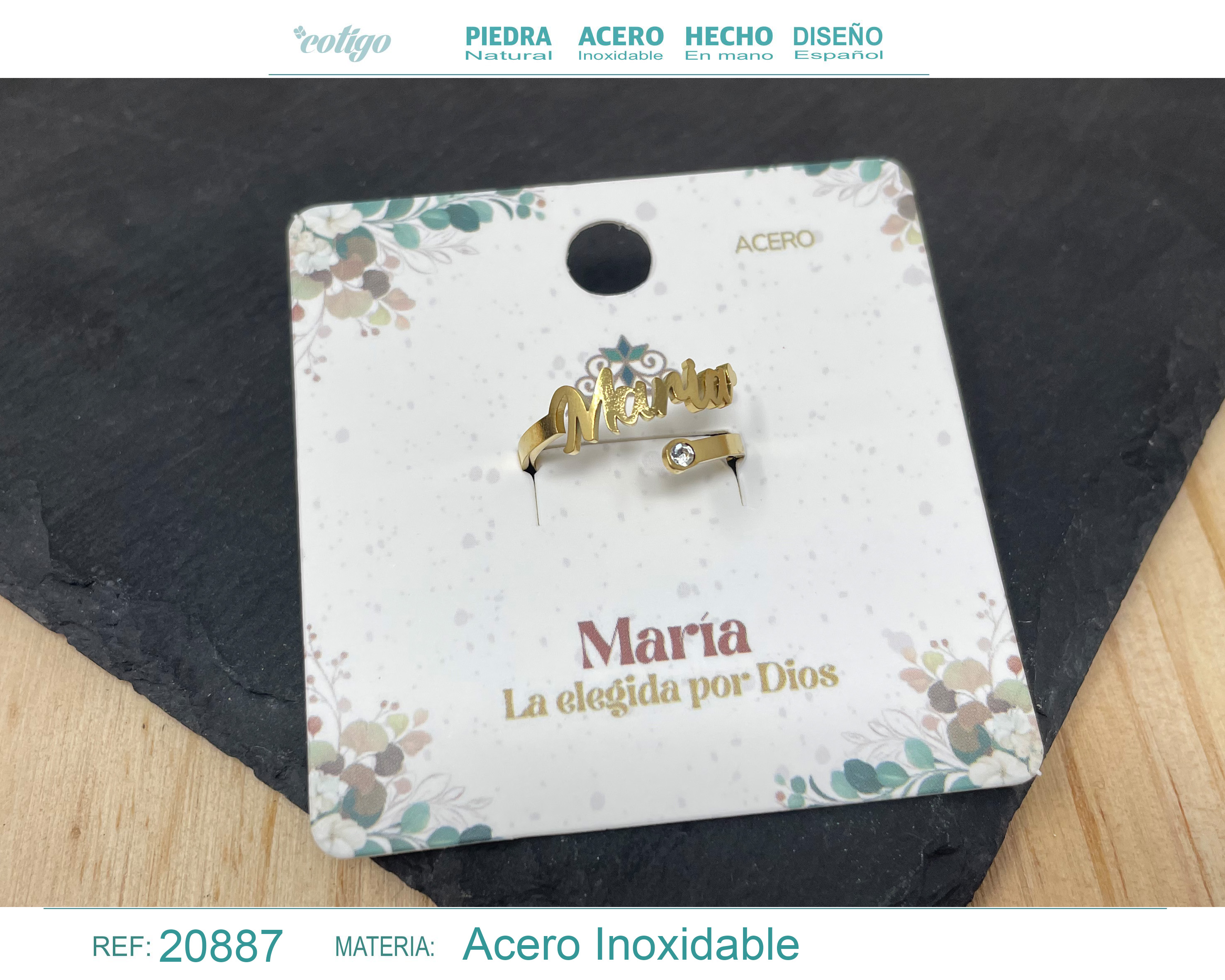 Anillo Nombre María Acero Color Dorado
