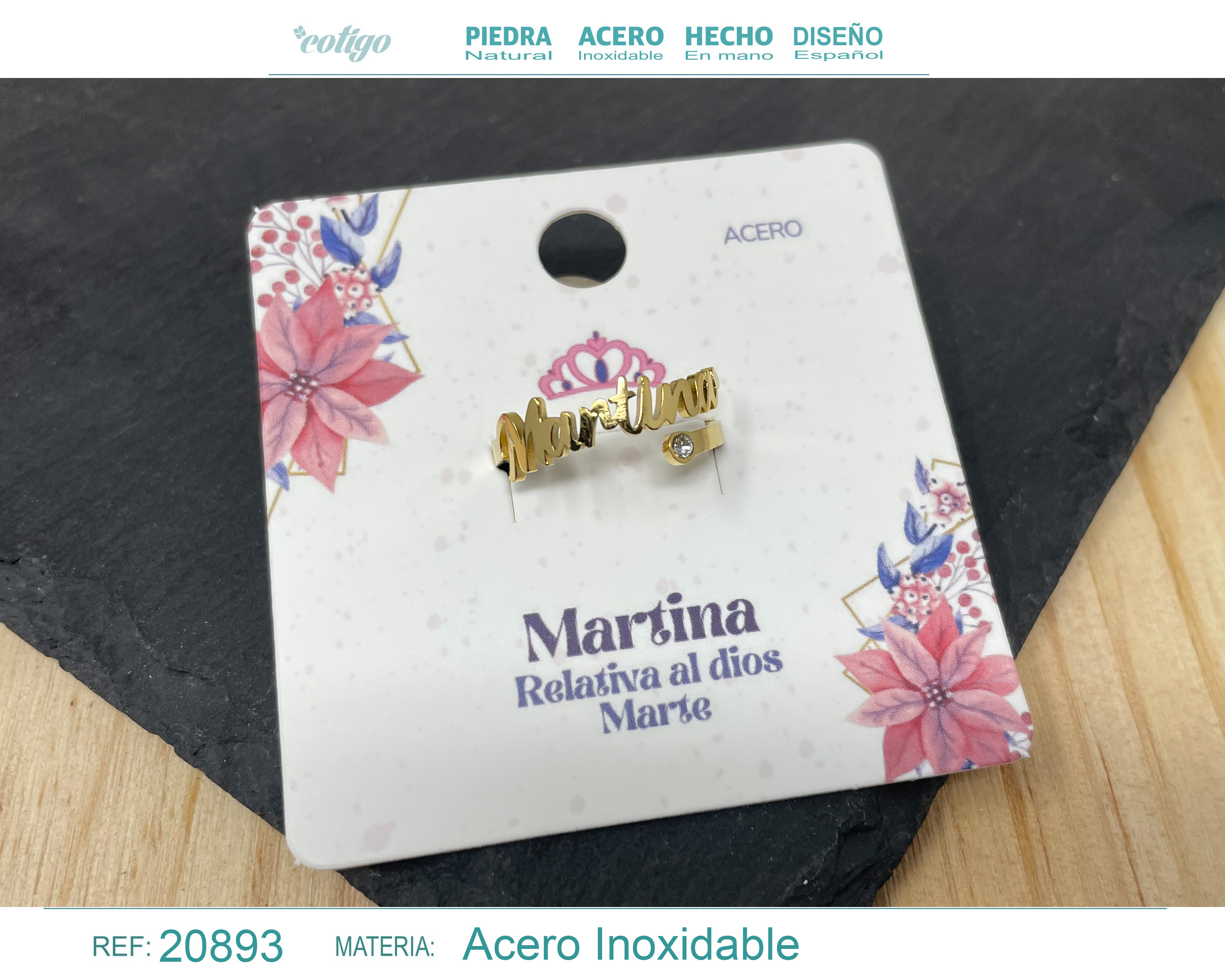 Anillo Nombre Martina Acero Color Dorado