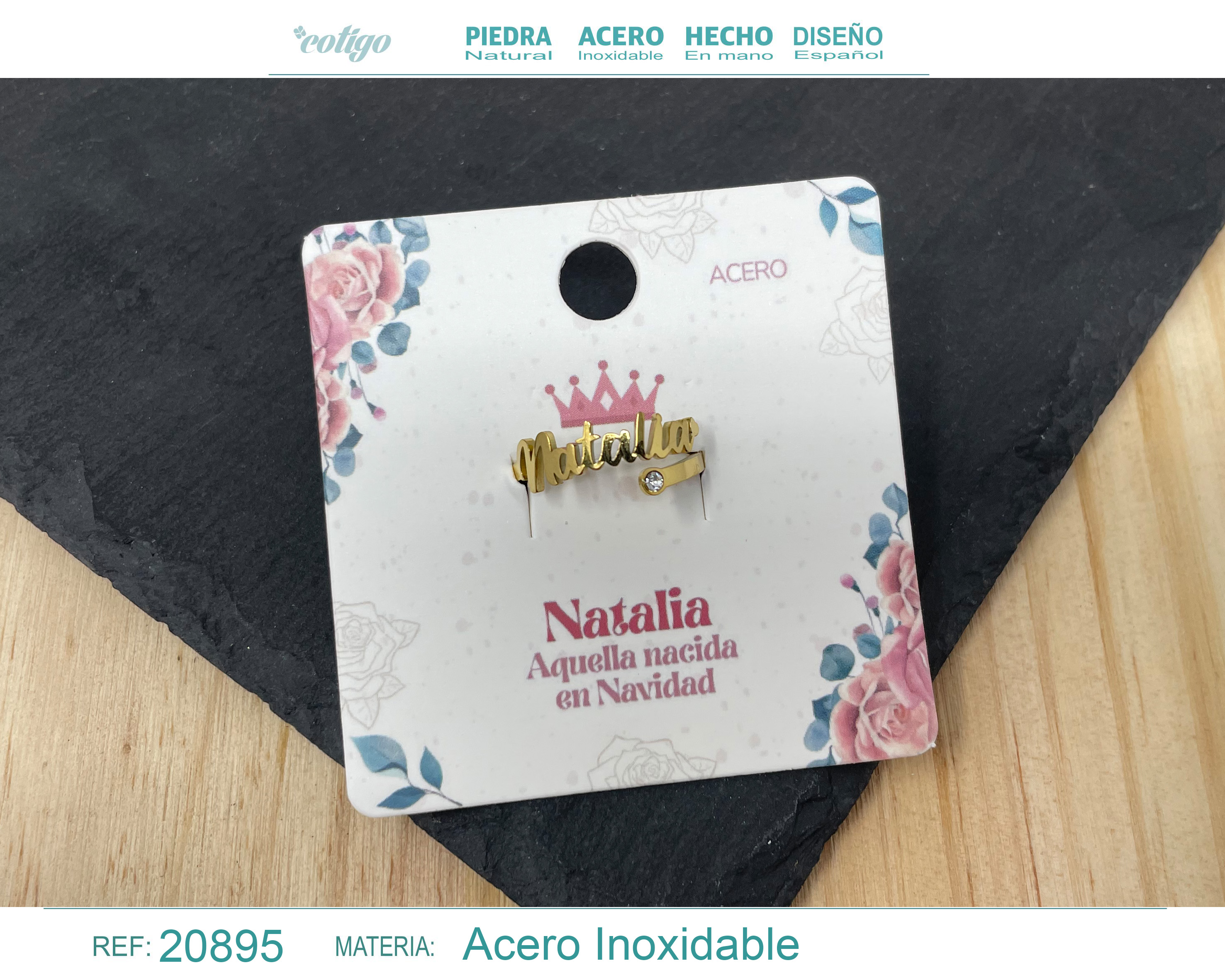 Anillo Nombre Natalia Acero Color Dorado