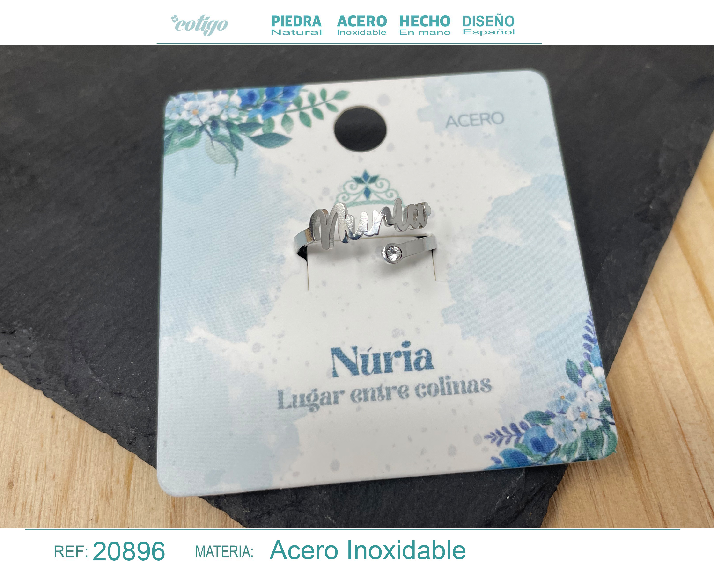 Anillo Nombre Núria Acero Color Plateado