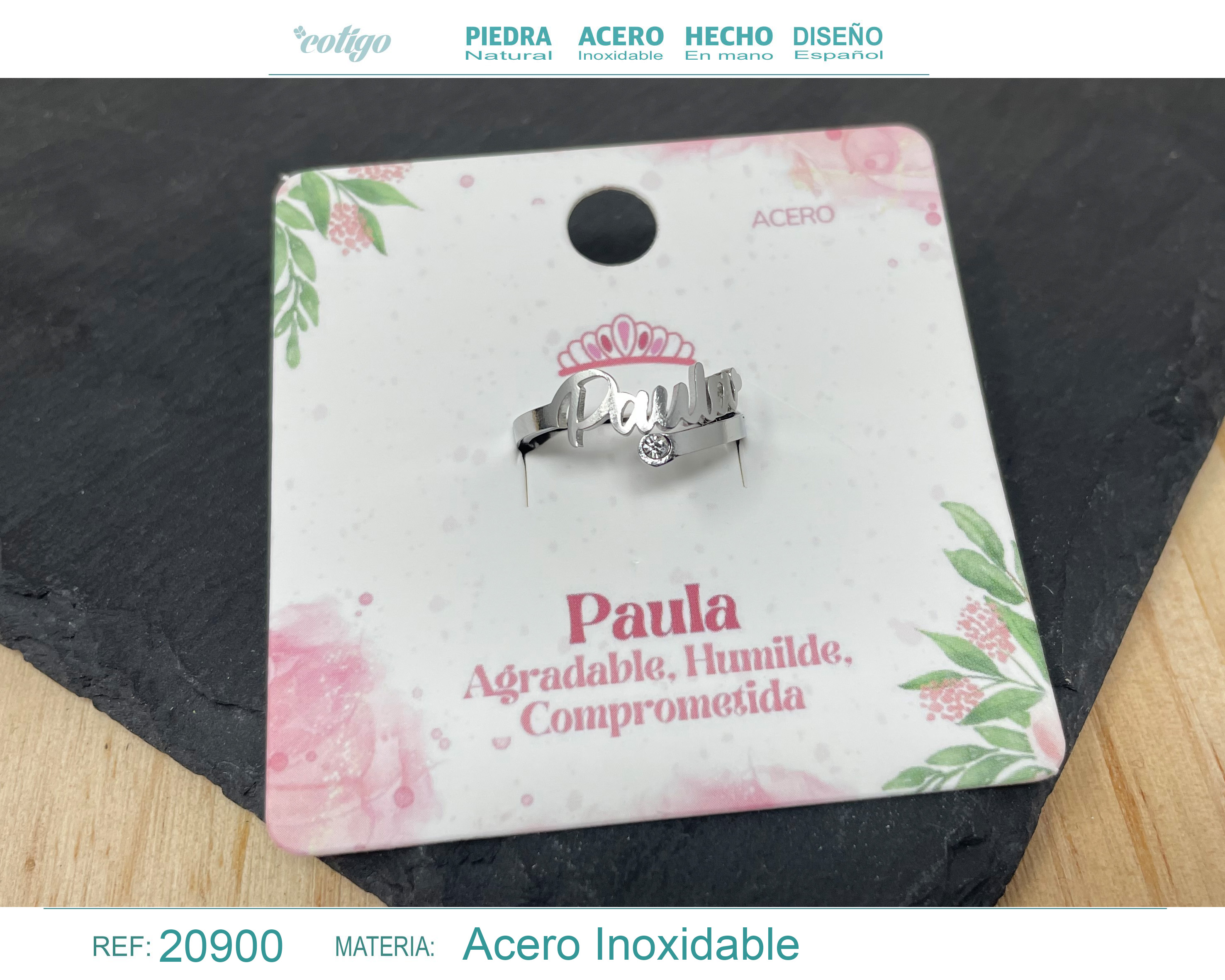 Anillo Nombre Paula Acero Color Plateado