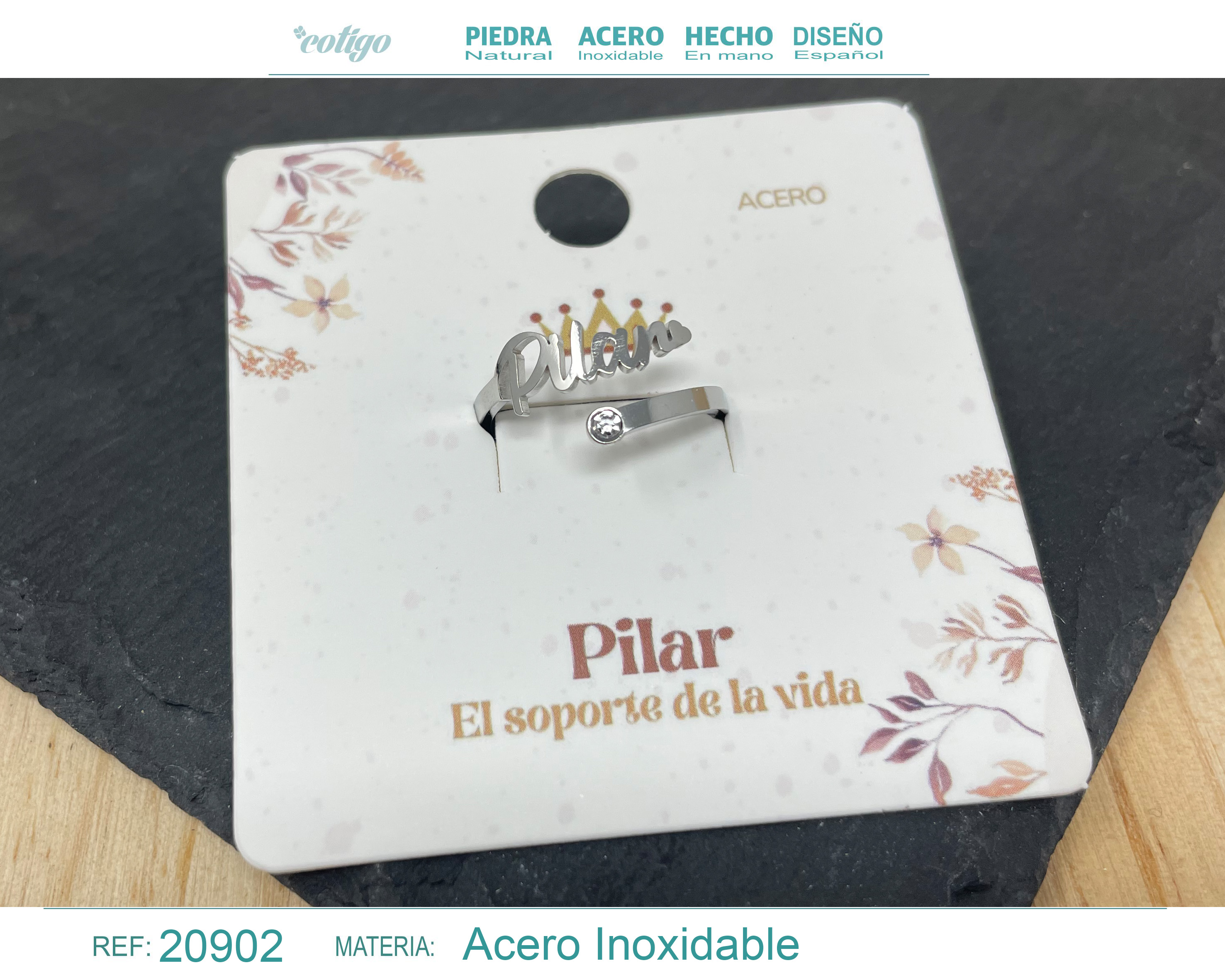 Anillo Nombre Pilar Acero Color Plateado