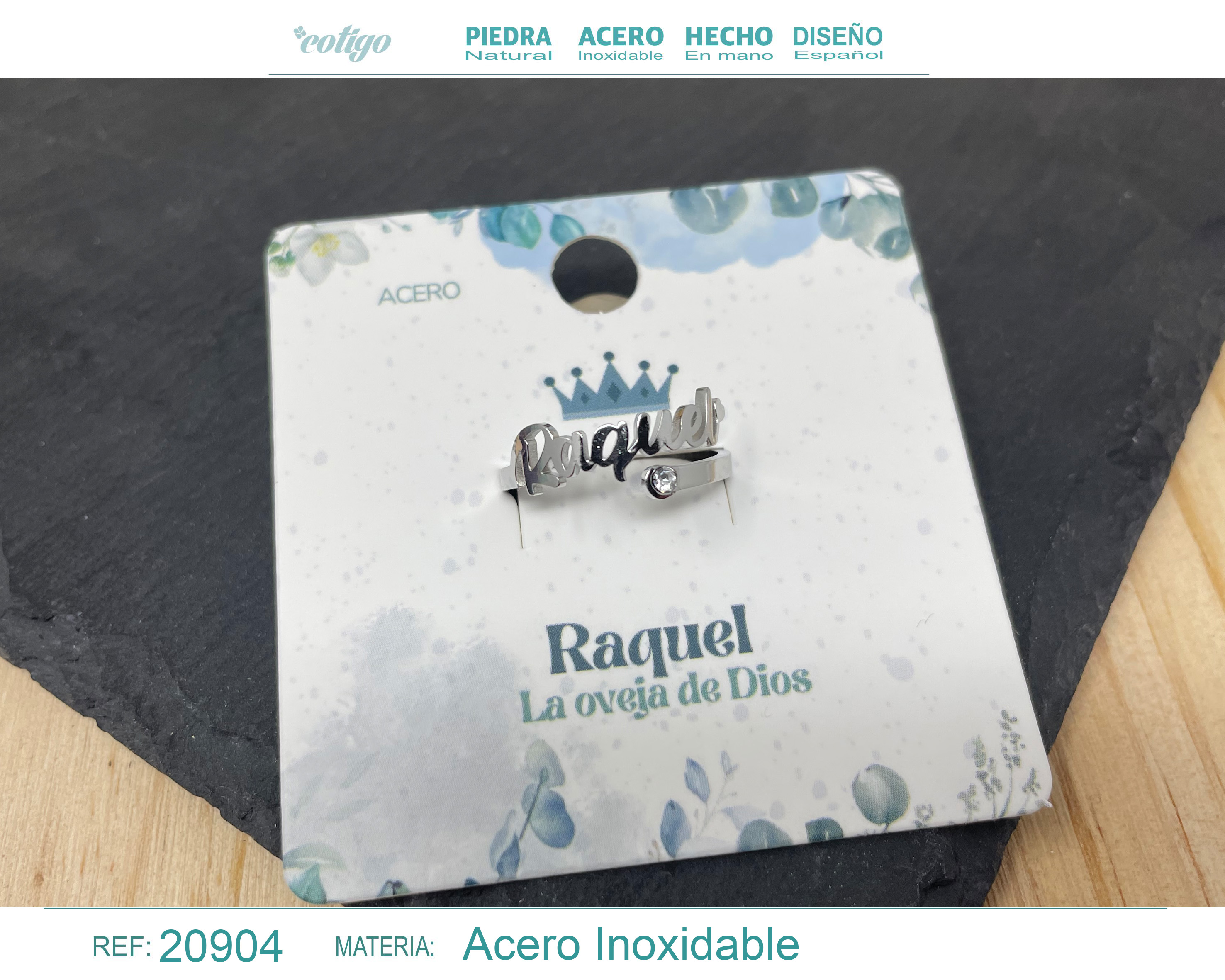 Anillo Nombre Raquel Acero Color Plateado
