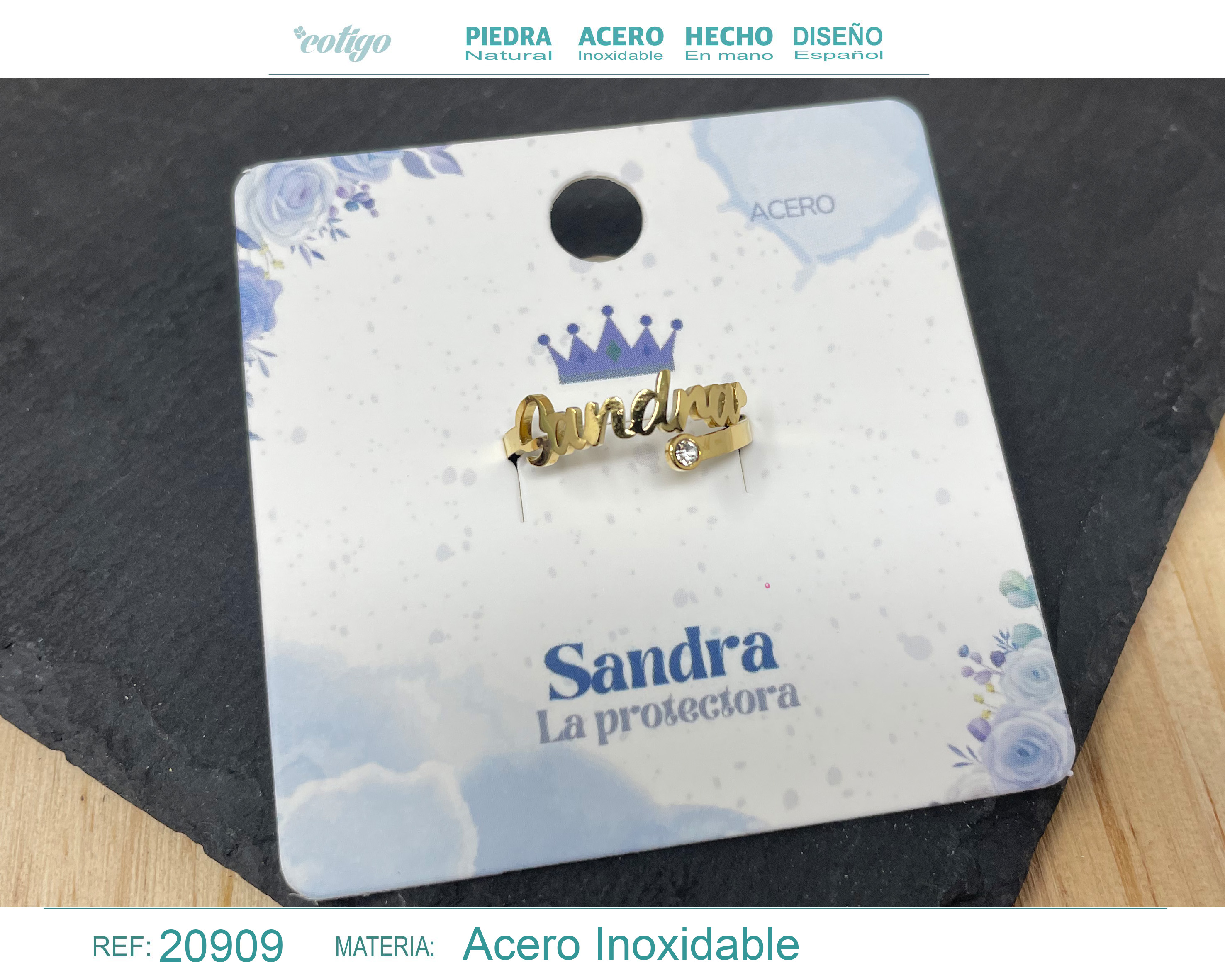 Anillo Nombre Sandra Acero Color Dorado