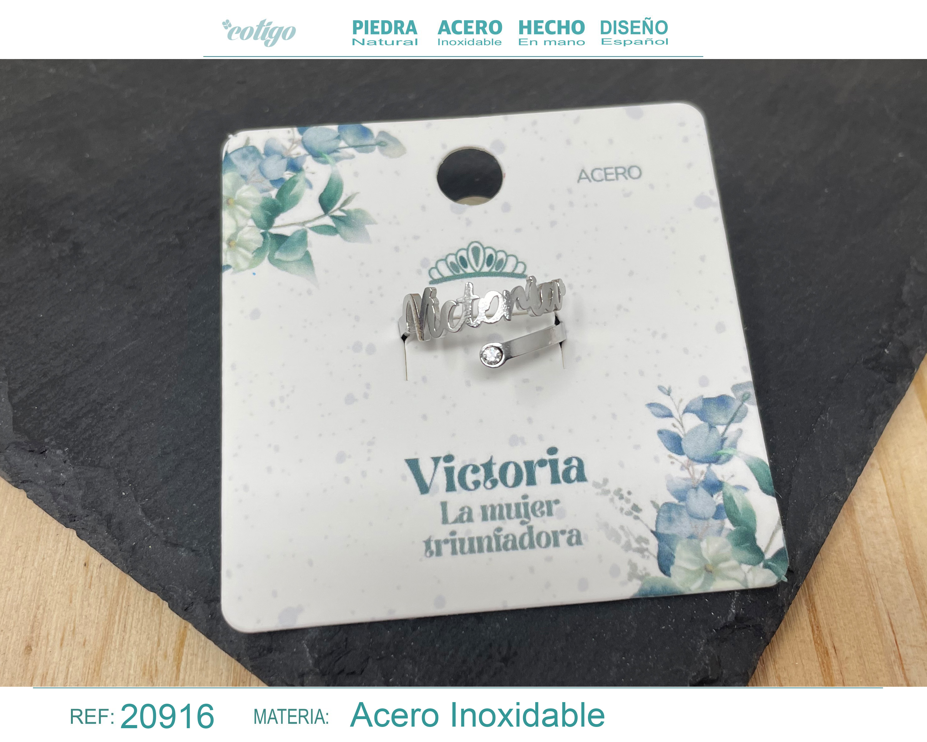 Anillo Nombre Victoria Acero Color Plateado