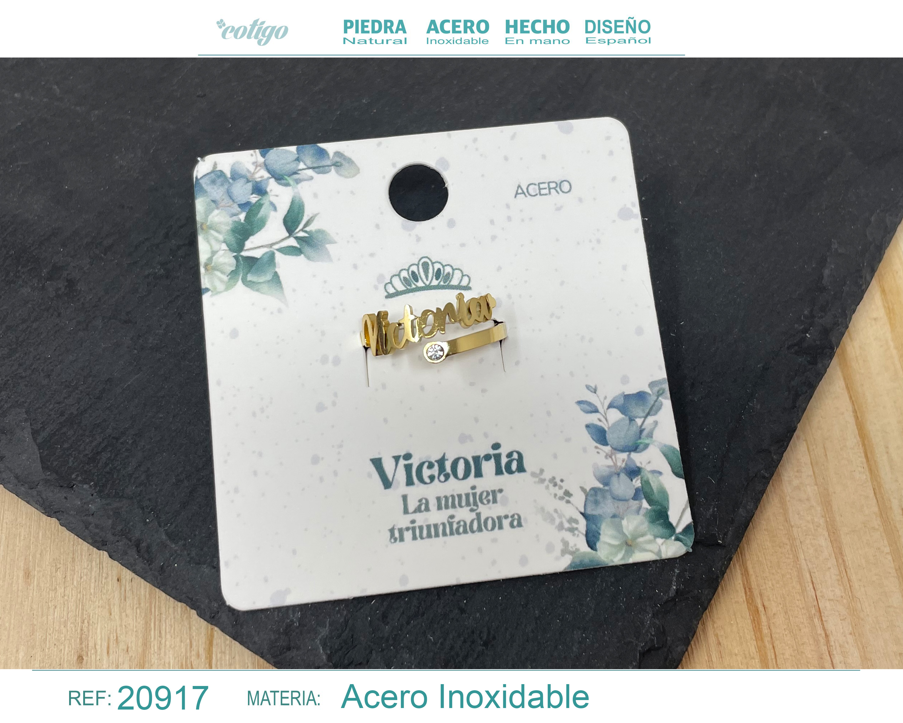 Anillo Nombre Victoria Acero Color Dorado