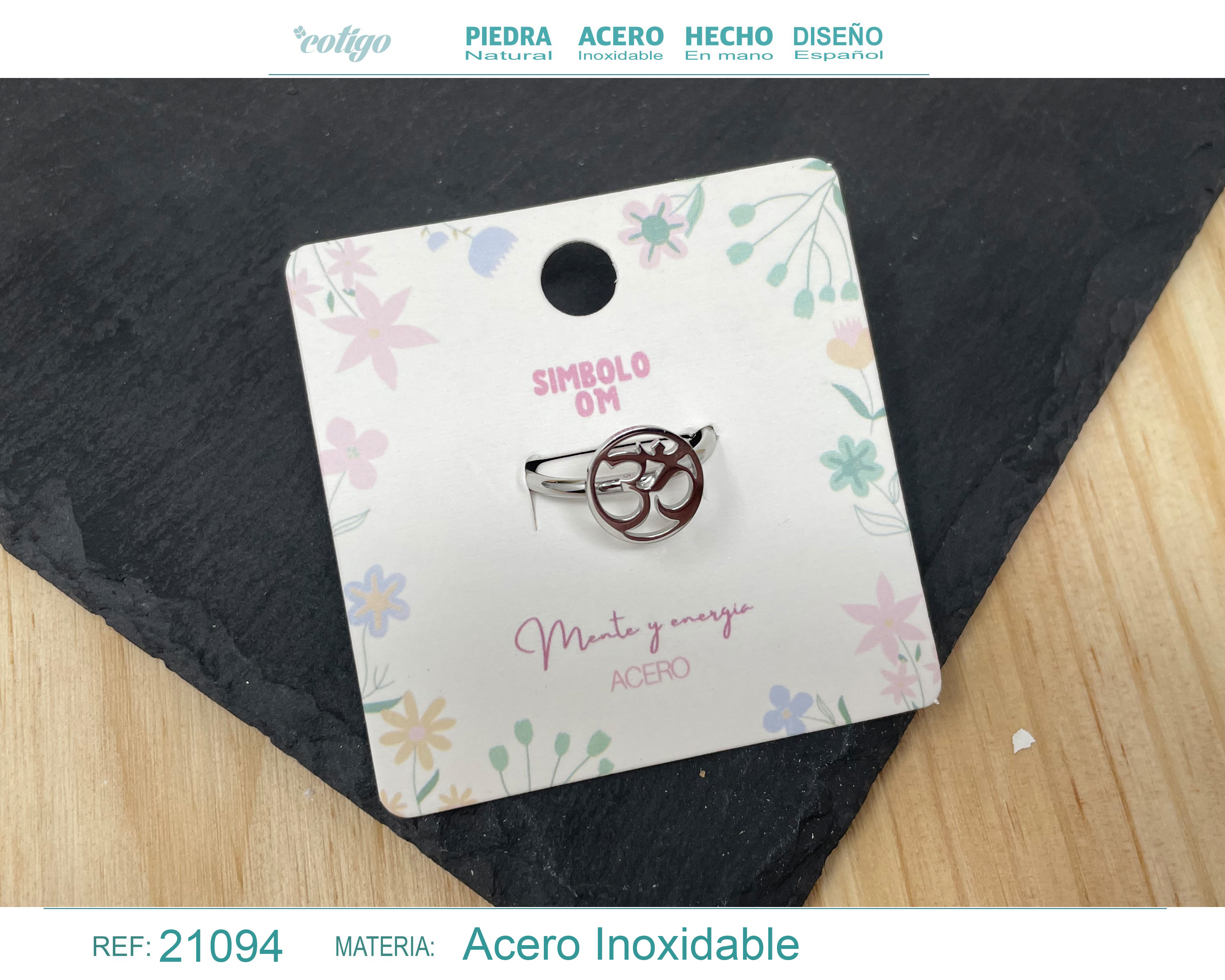 Anillo SIMBOLO OM Acero color Plateado