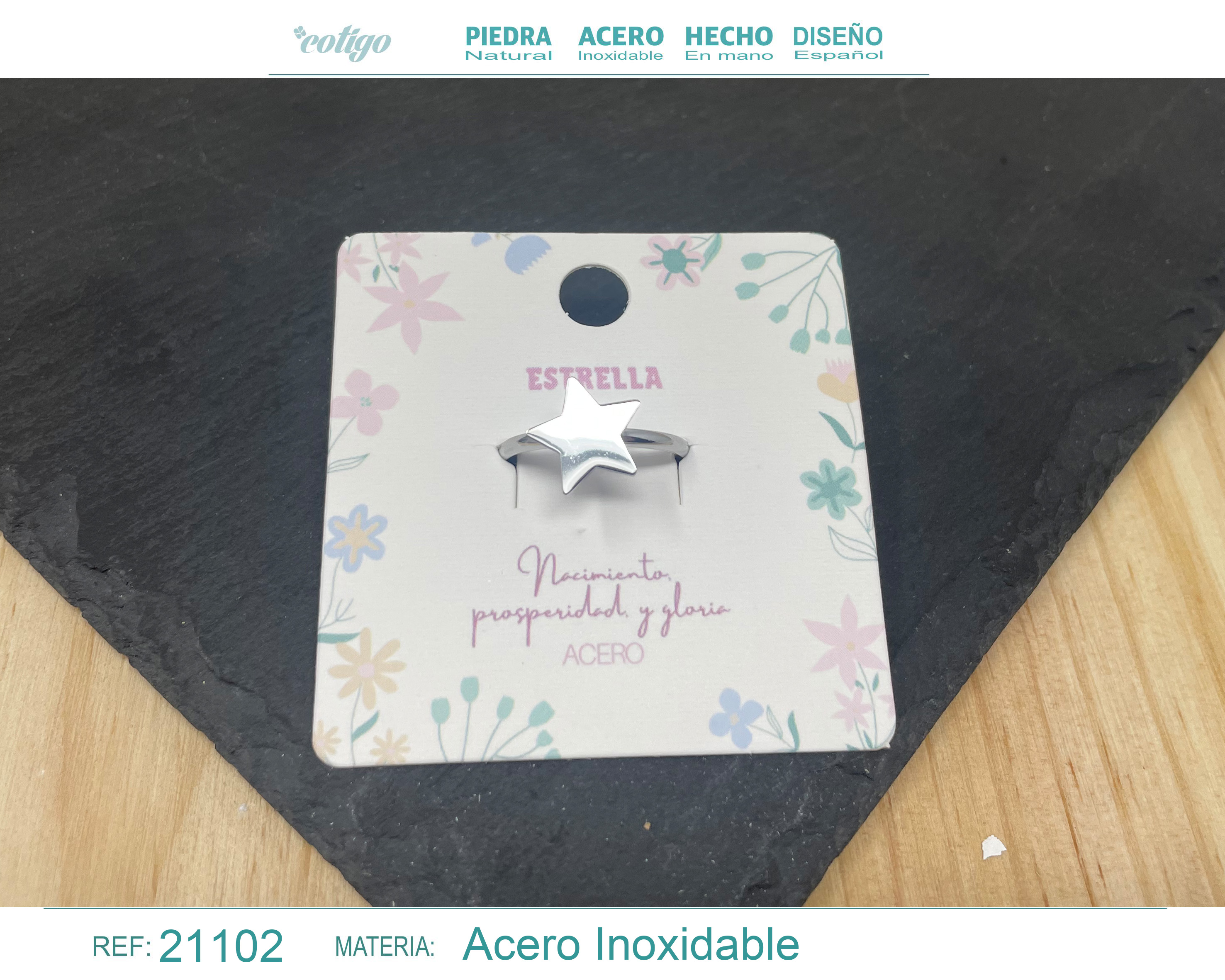 Anillo ESTRELLA Acero color Plateado