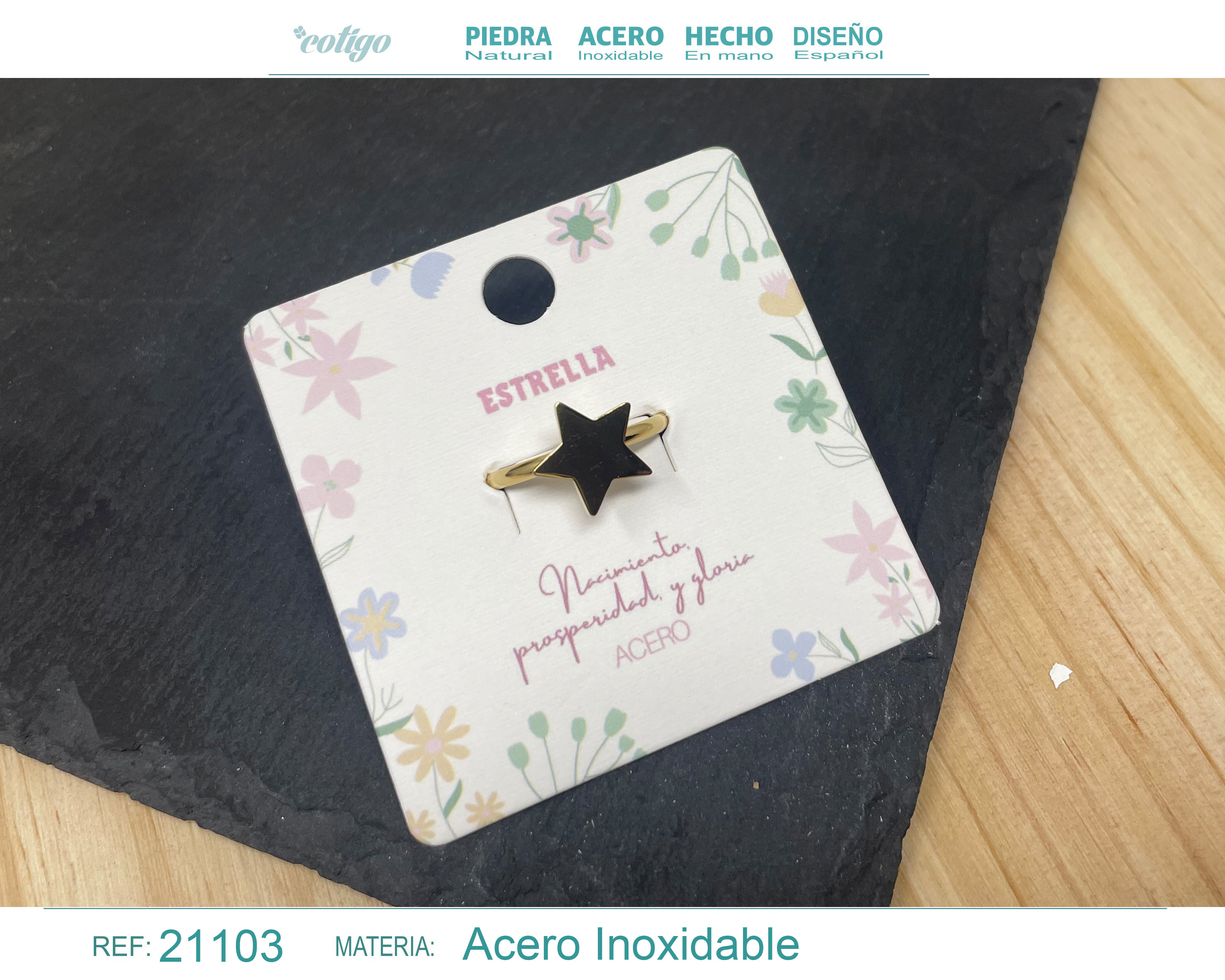 Anillo ESTRELLA Acero color Dorado