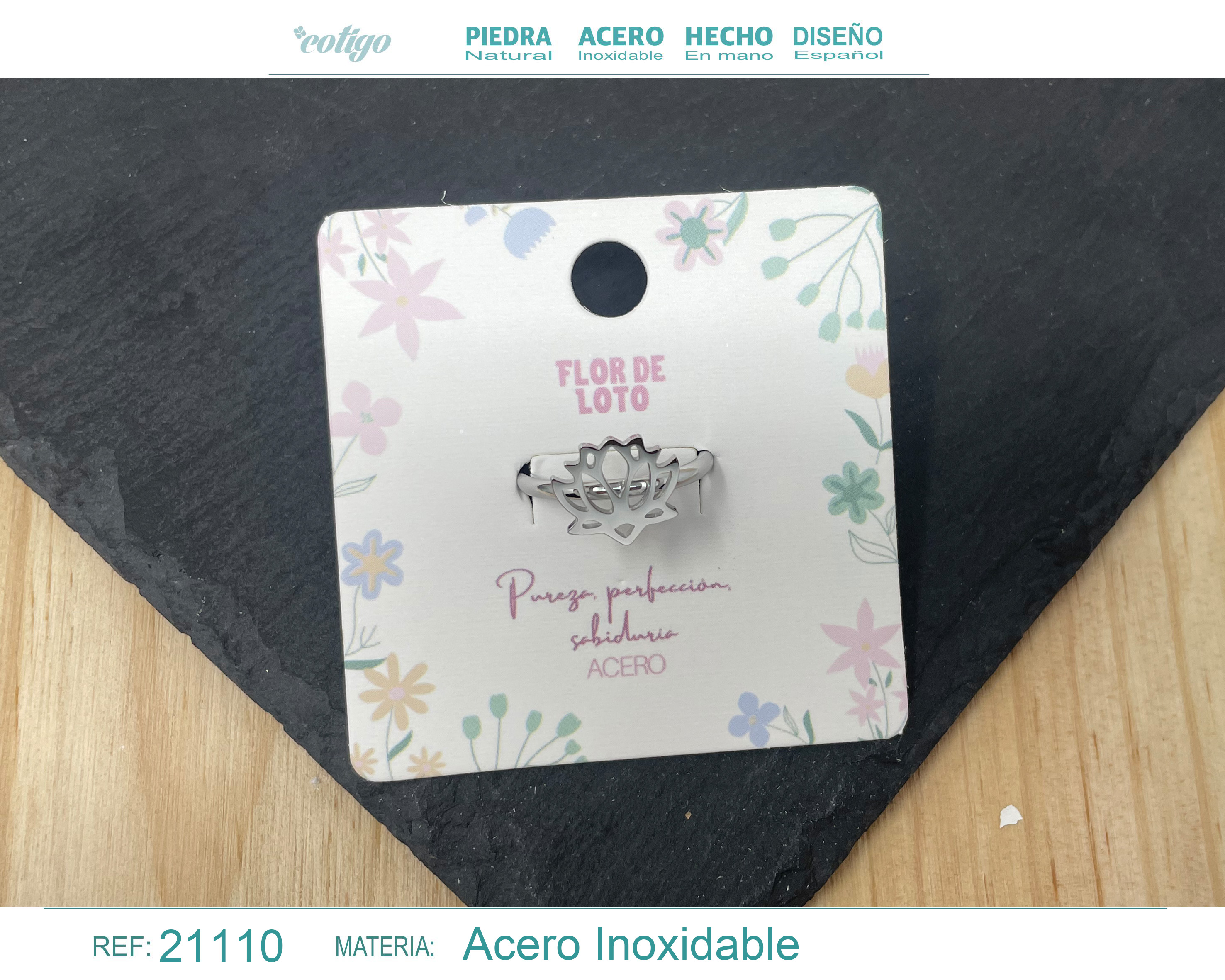 Anillo FLOR LOTO Acero color Plateado