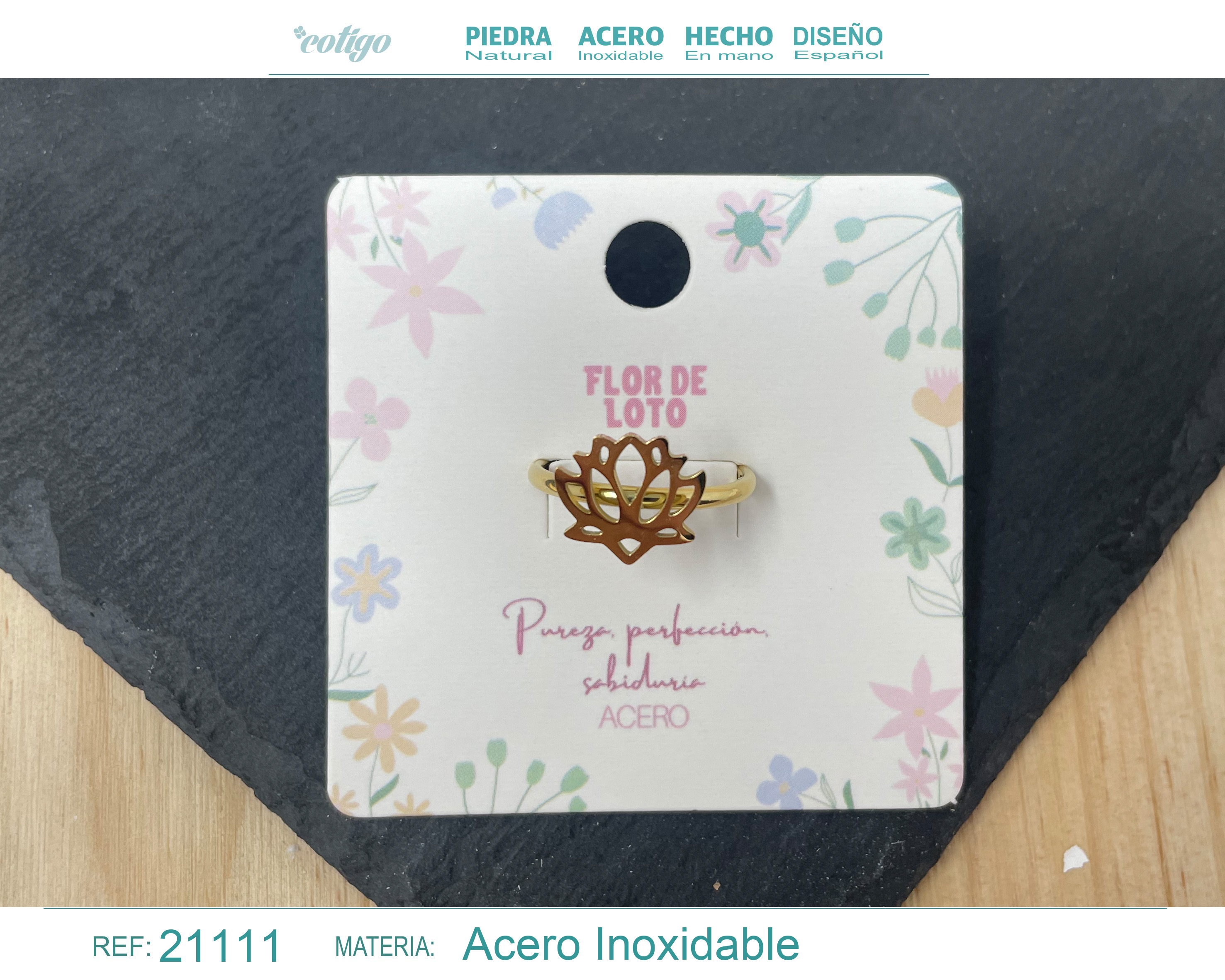 Anillo FLOR LOTO Acero color Dorado