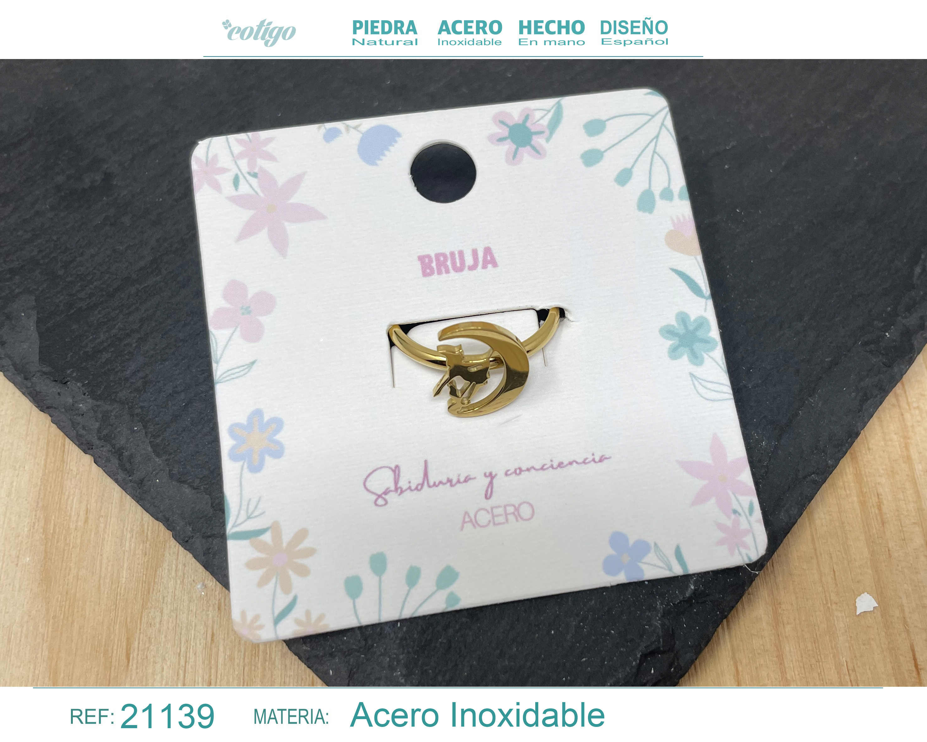 Anillo BRUJA Acero color Dorado