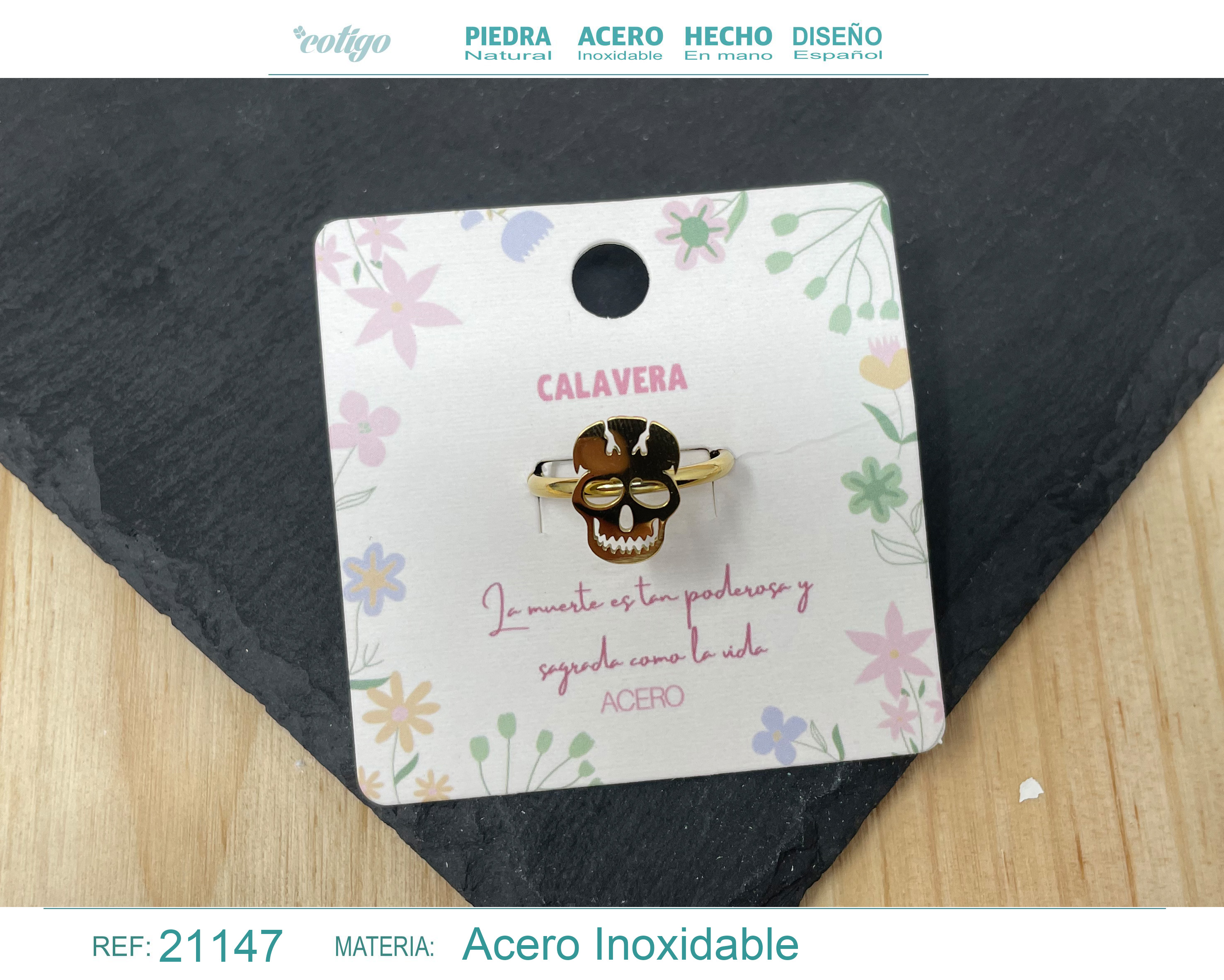 Anillo CALAVERA Acero color Dorado