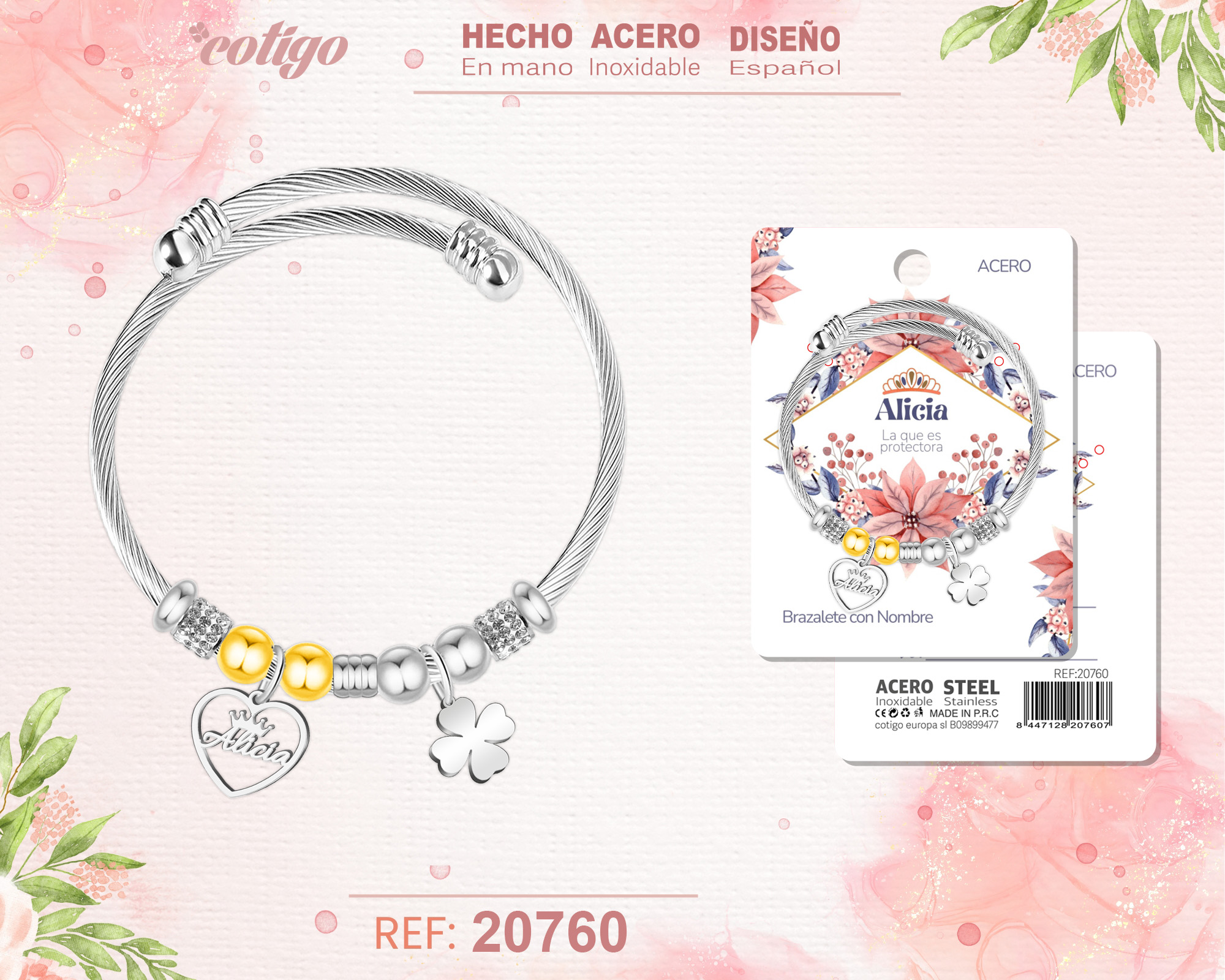 Brazalerte Acero con Nombre:Alicia