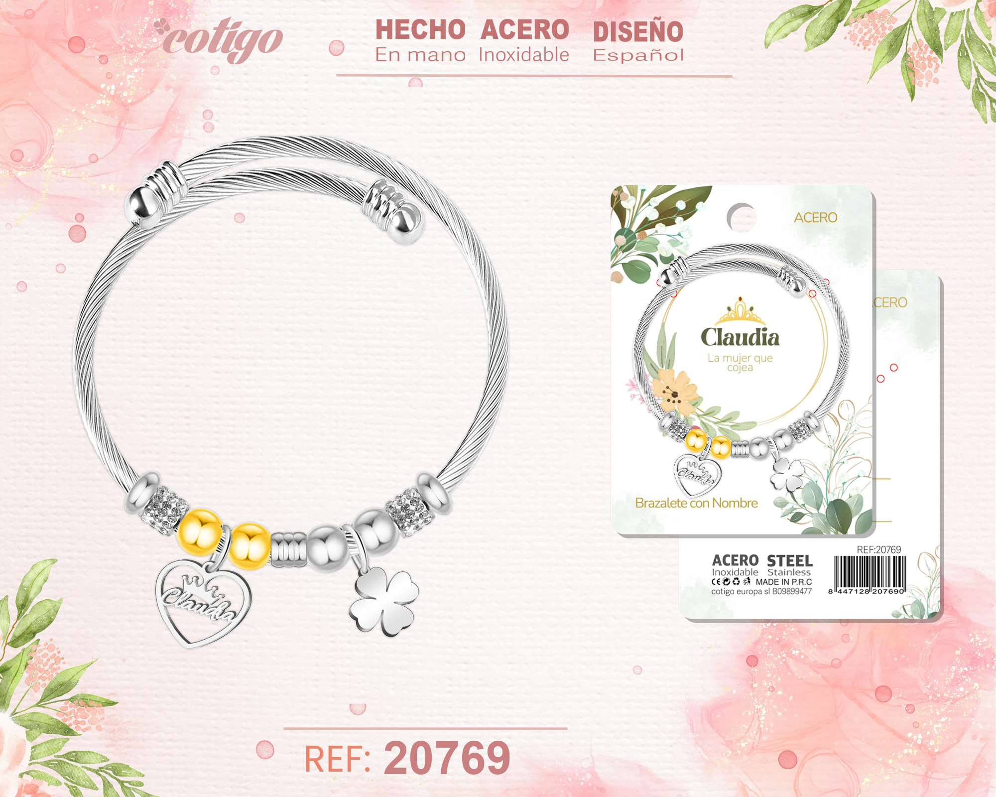 Brazalerte Acero con Nombre:Claudia