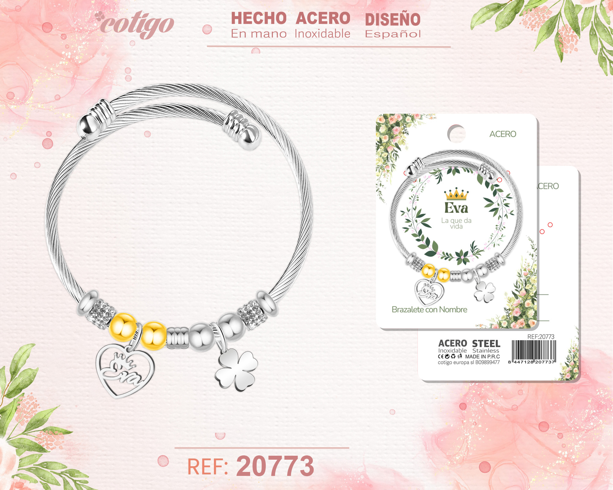 Brazalerte Acero con Nombre:Eva