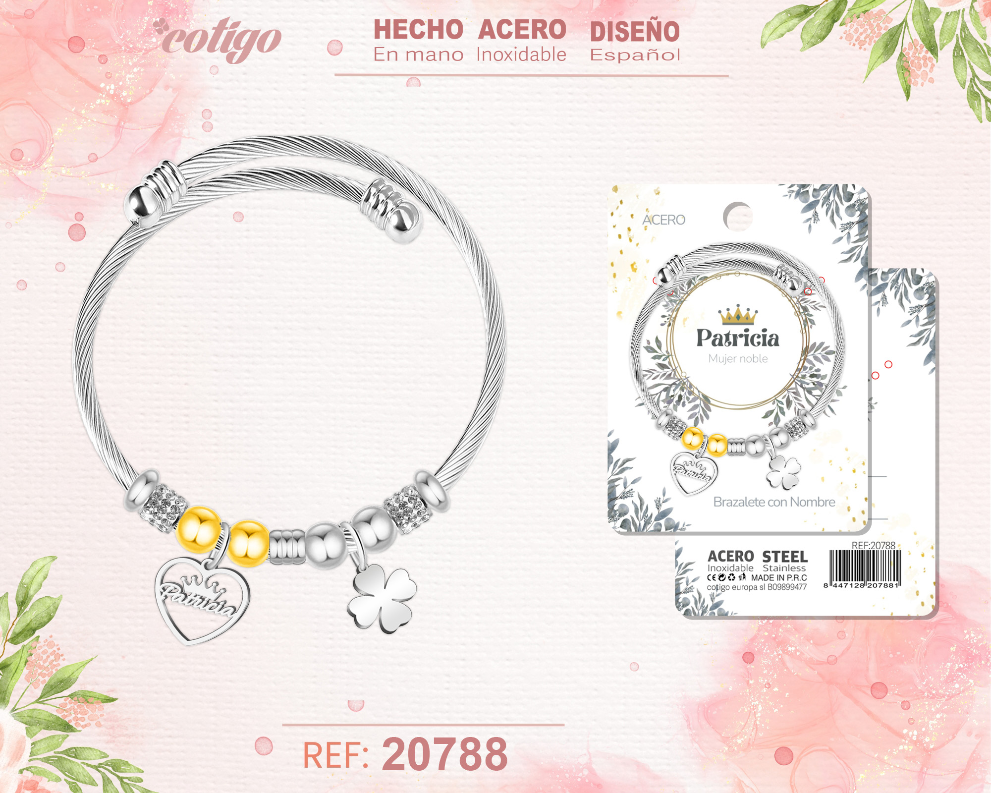 Brazalerte Acero con Nombre:Patricia