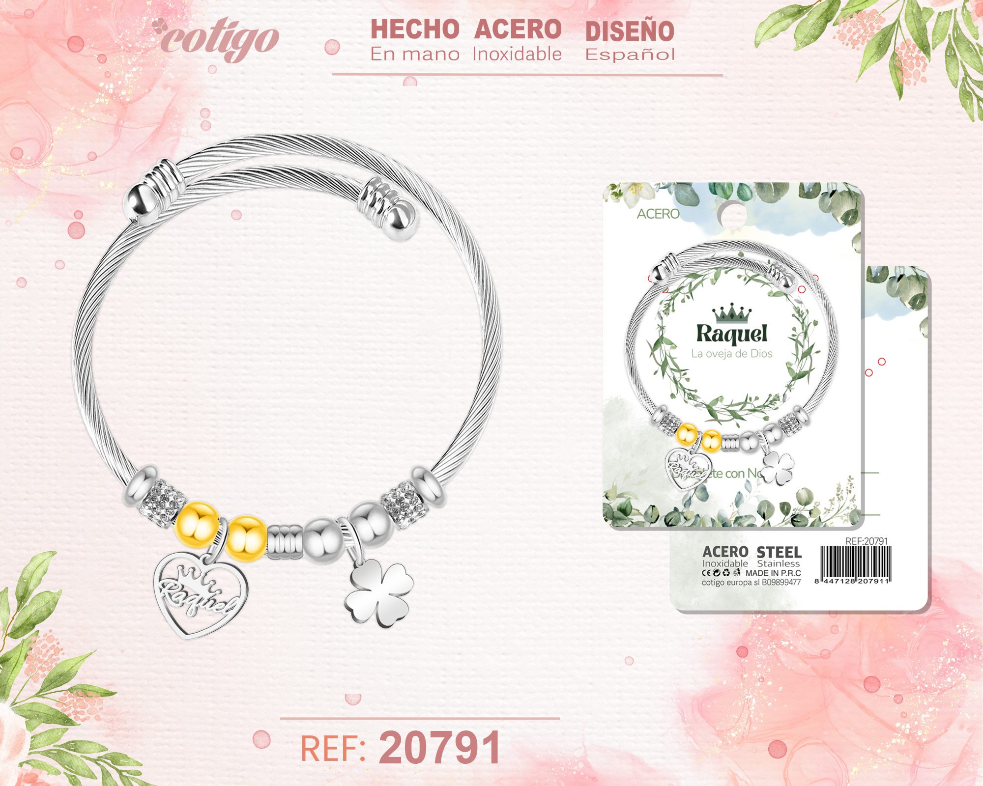 Brazalerte Acero con Nombre:Raquel