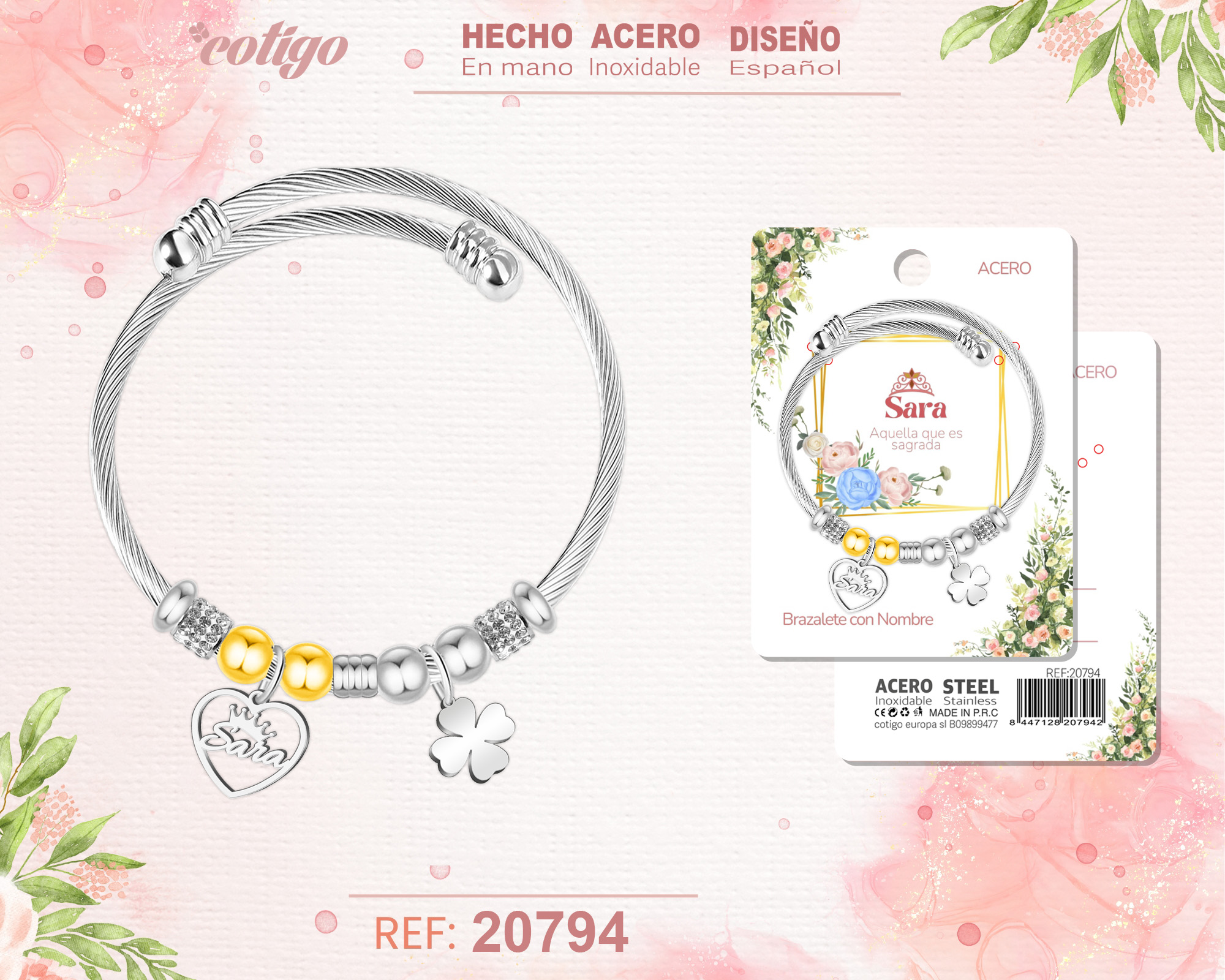 Brazalerte Acero con Nombre:Sara
