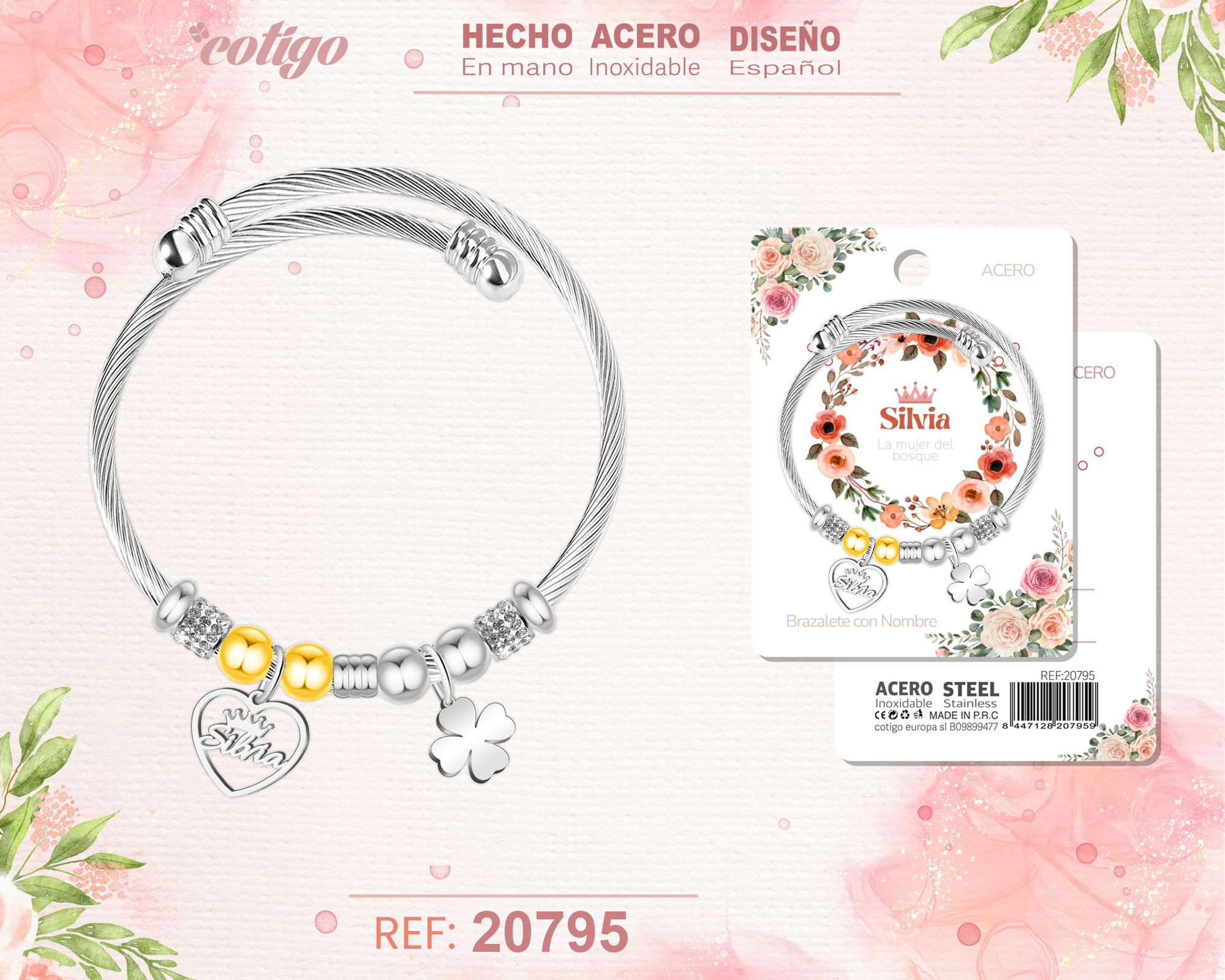 Brazalerte Acero con Nombre:Silvia