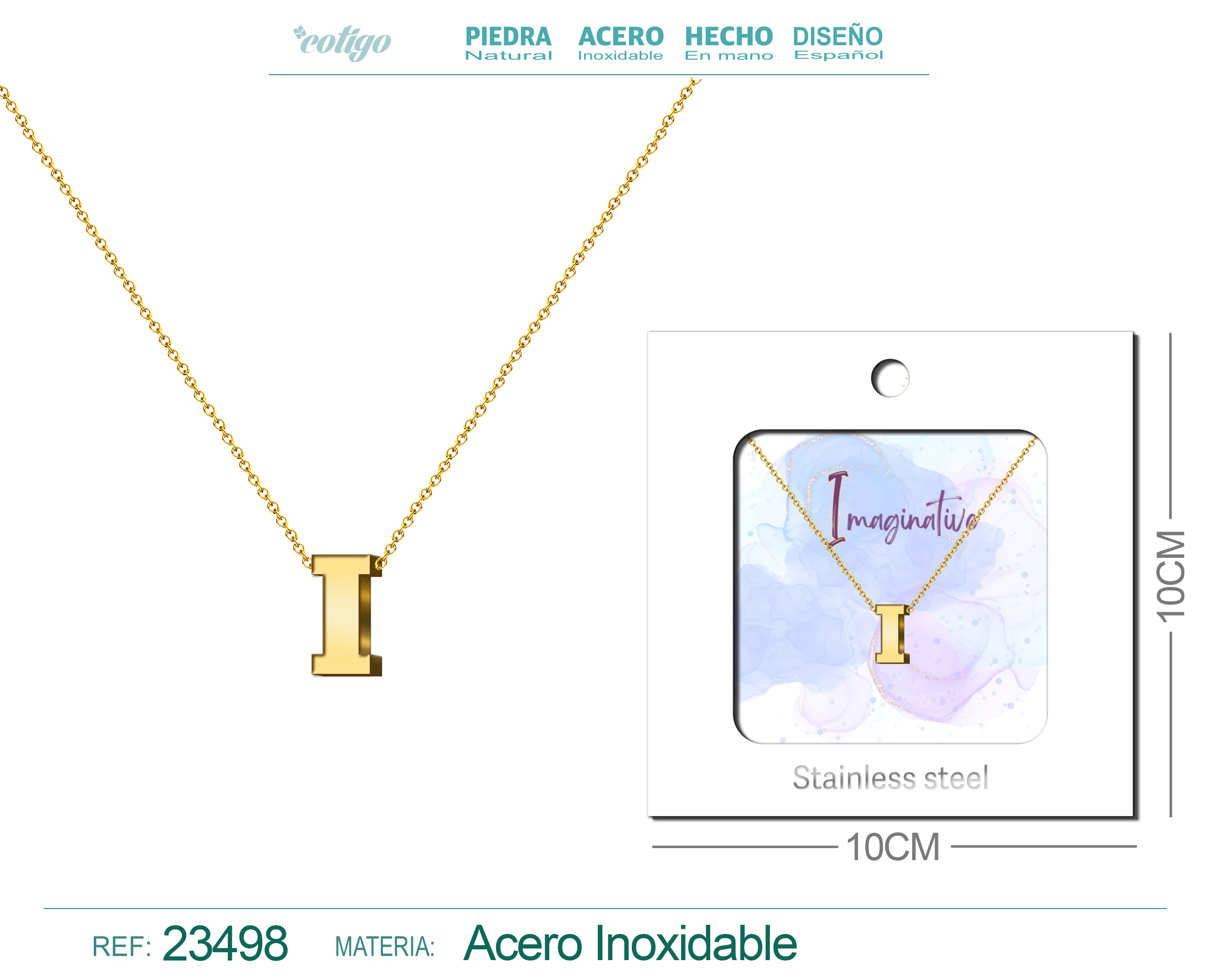 Collar letra Ingles I Acero con Sobre