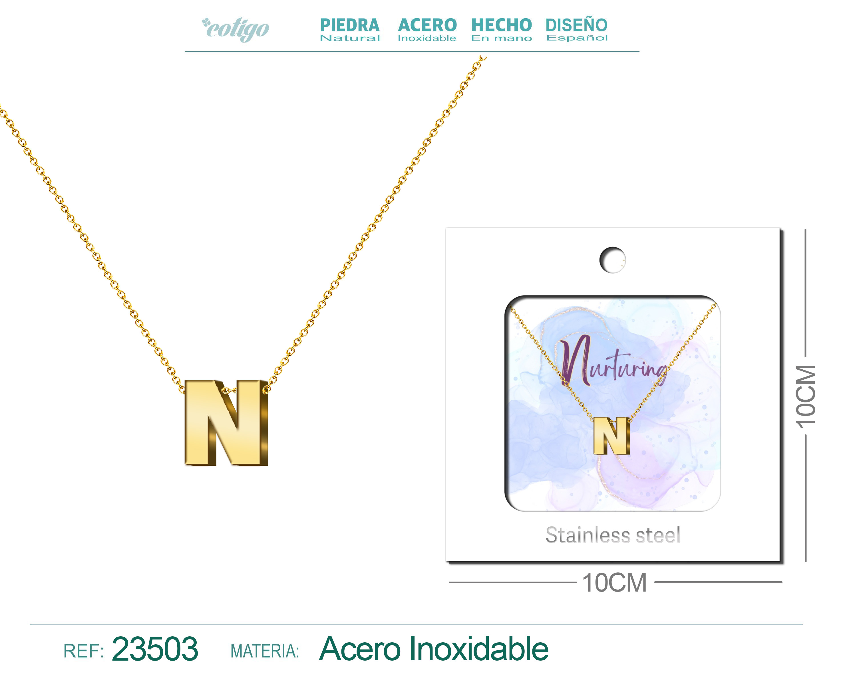 Collar letra Ingles N Acero con Sobre