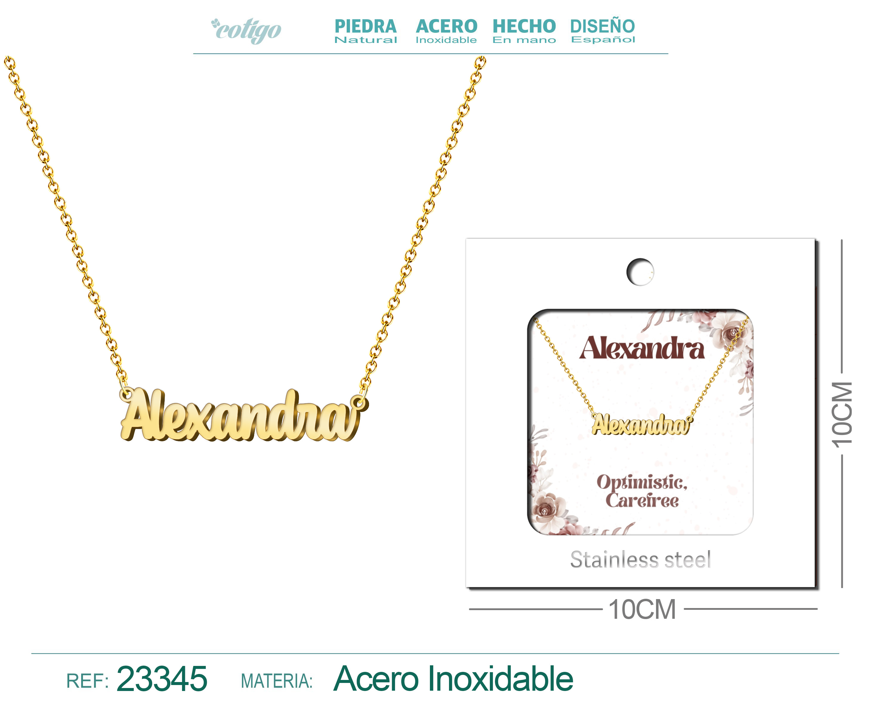 Collar Nombre Ingles Alexandra Acero con Sobre