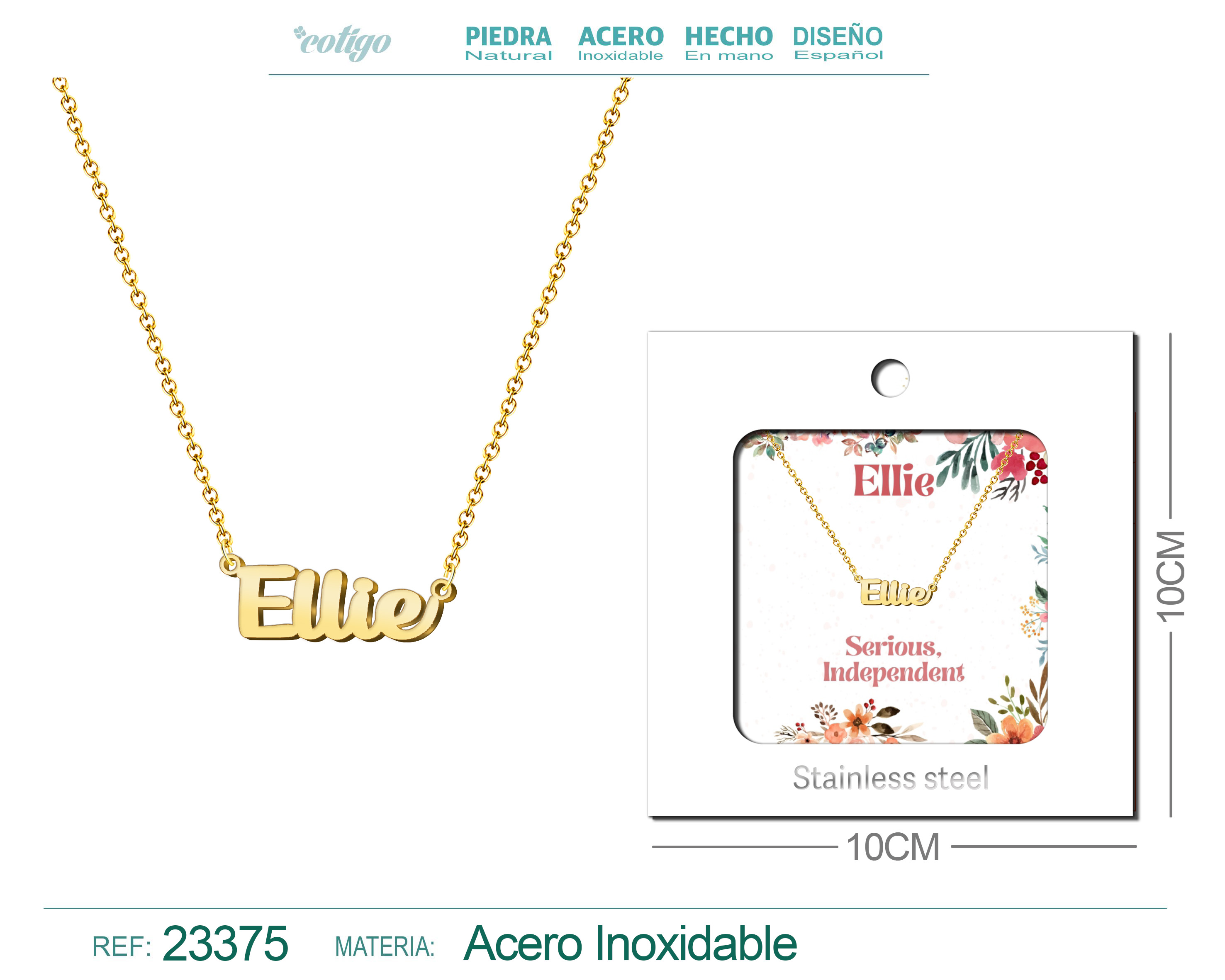 Collar Nombre Ingles Ellie Acero con Sobre