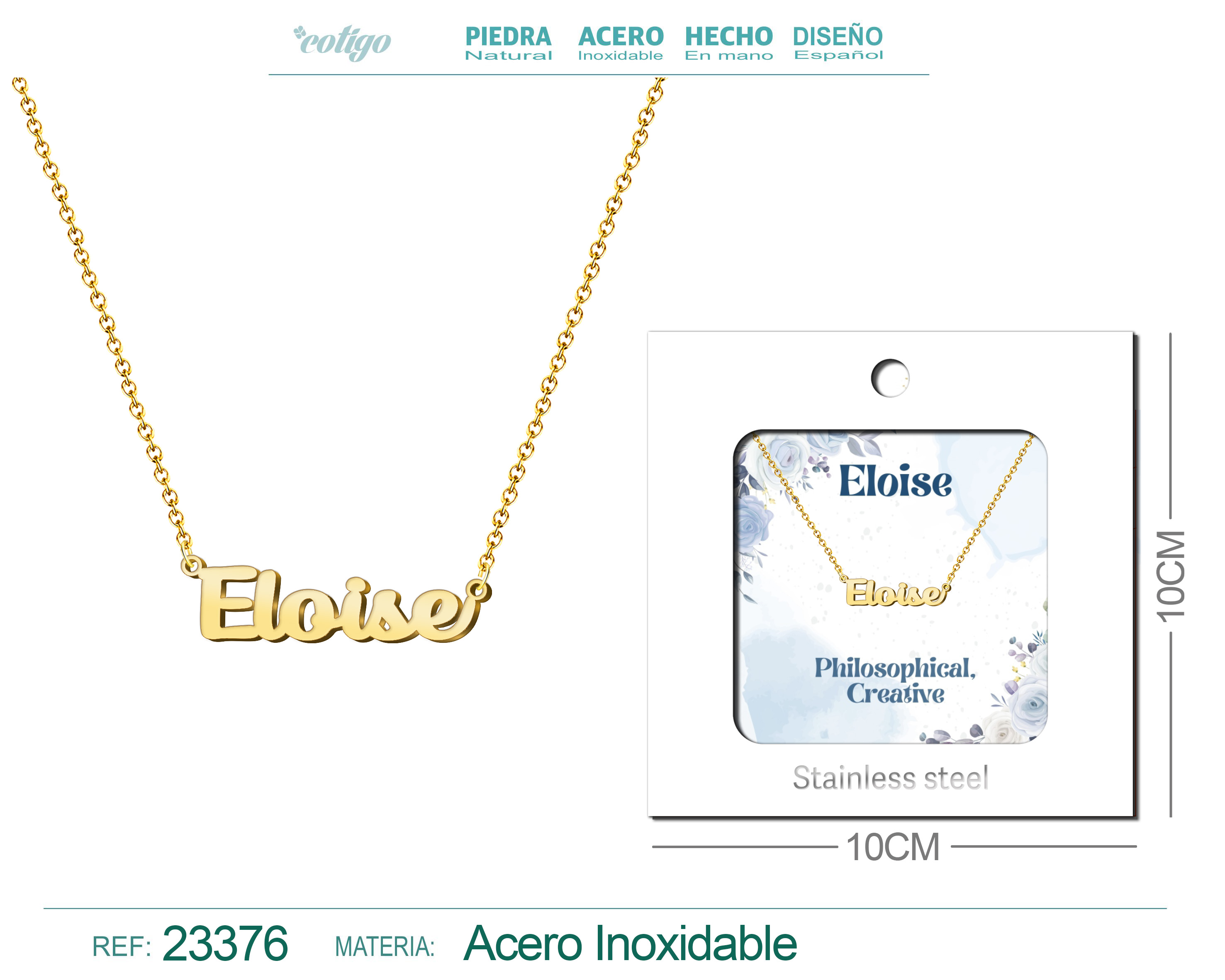 Collar Nombre Ingles Eloise Acero con Sobre