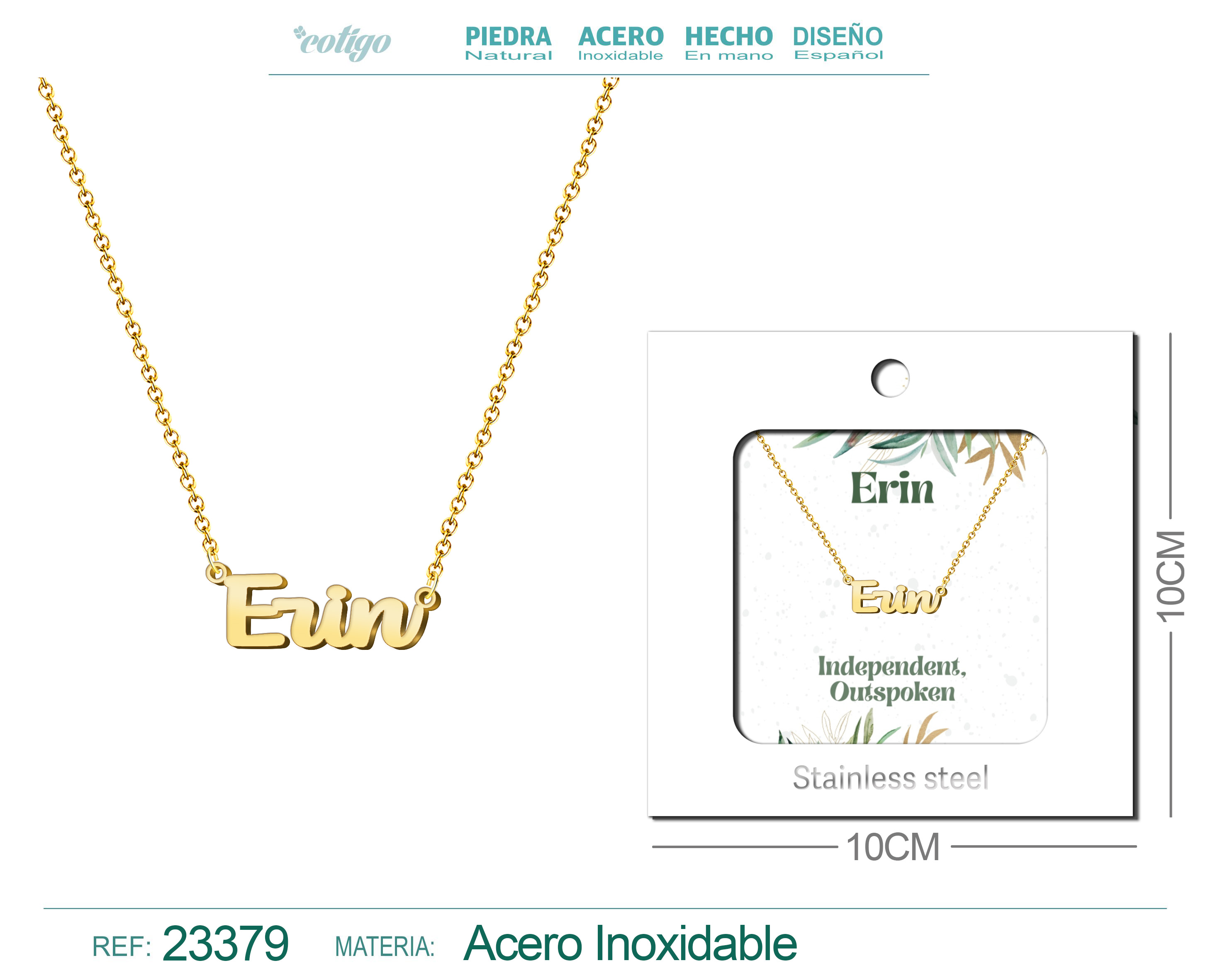 Collar Nombre Ingles Erin Acero con Sobre