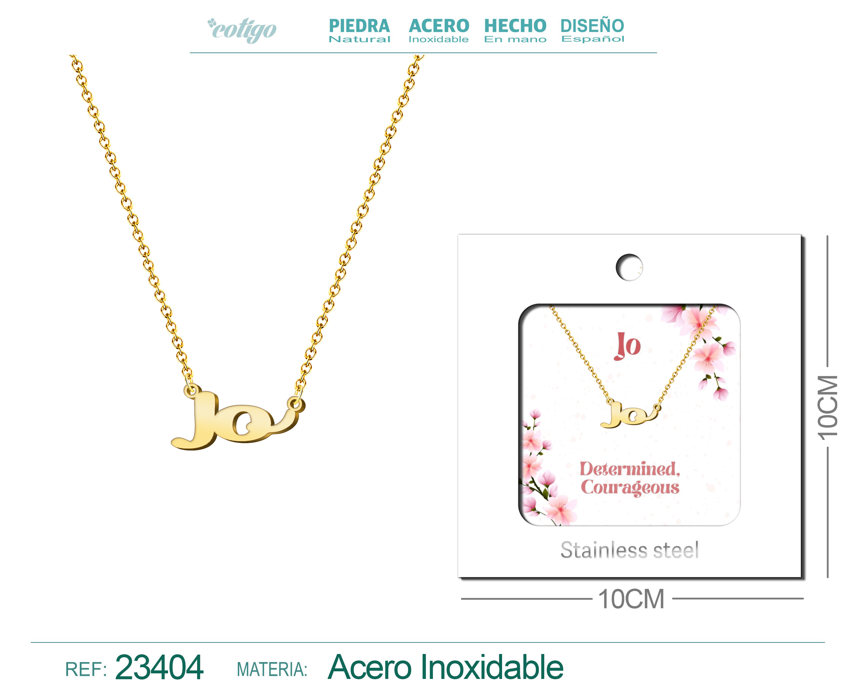 Collar Nombre Ingles Jo Acero con Sobre