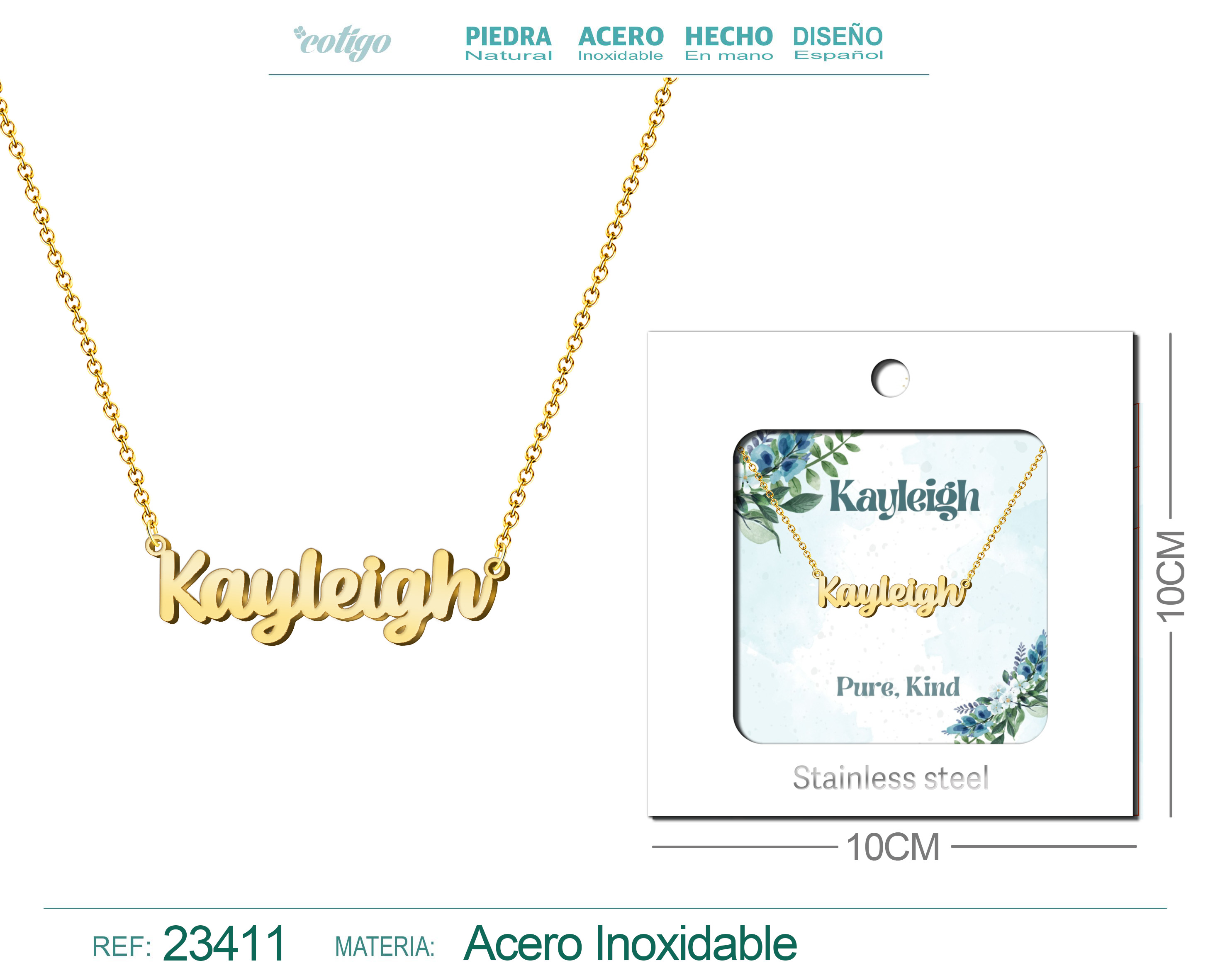 Collar Nombre Ingles Kayleigh Acero con Sobre