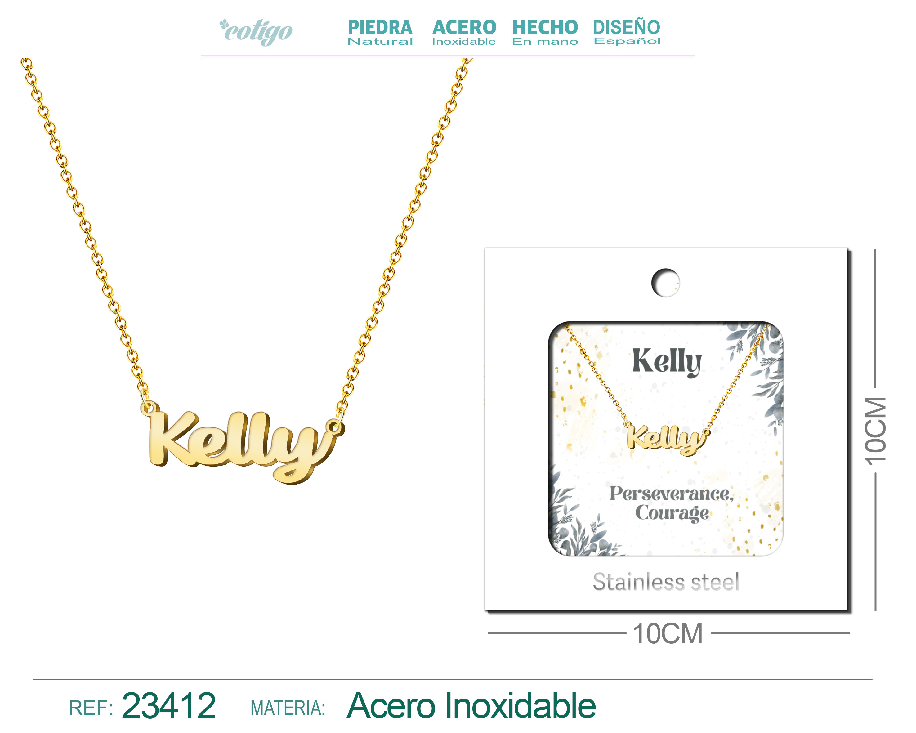 Collar Nombre Ingles Kelly Acero con Sobre