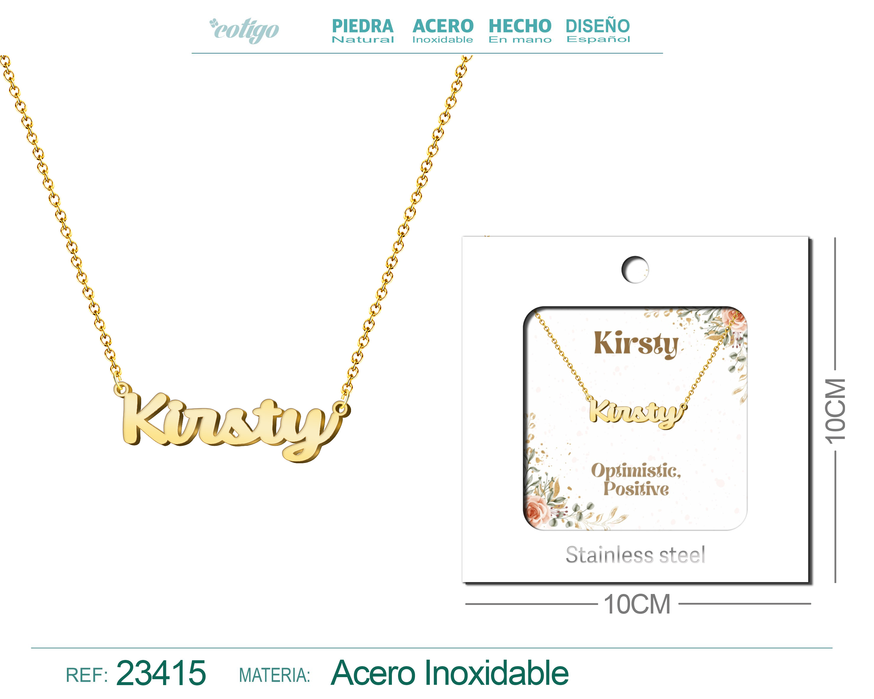 Collar Nombre Ingles Kirsty Acero con Sobre