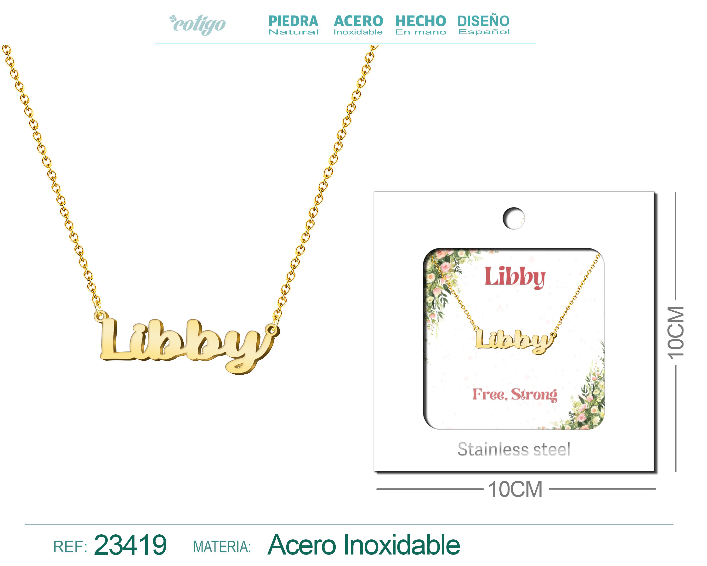 Collar Nombre Ingles Libby Acero con Sobre