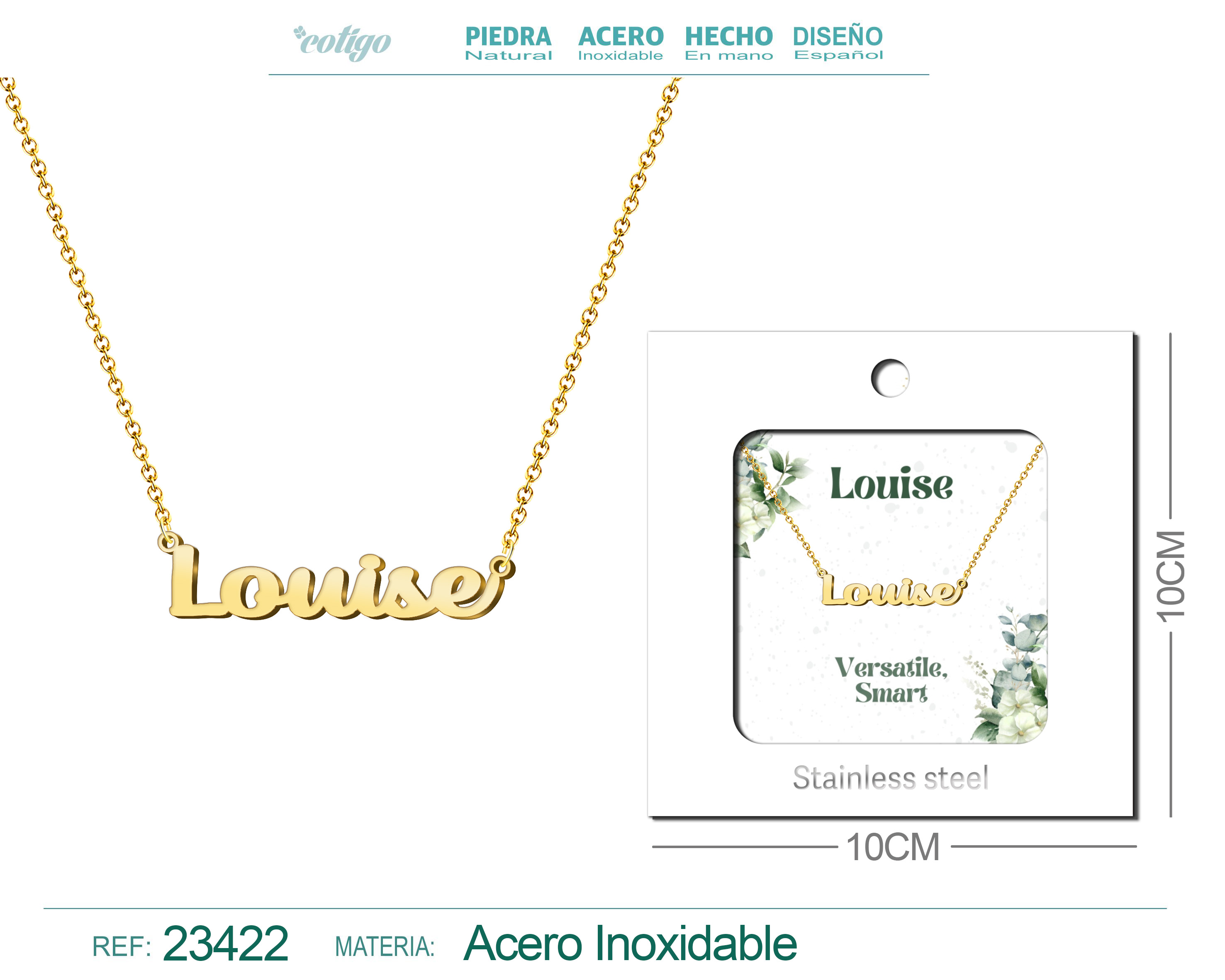 Collar Nombre Ingles Louise Acero con Sobre
