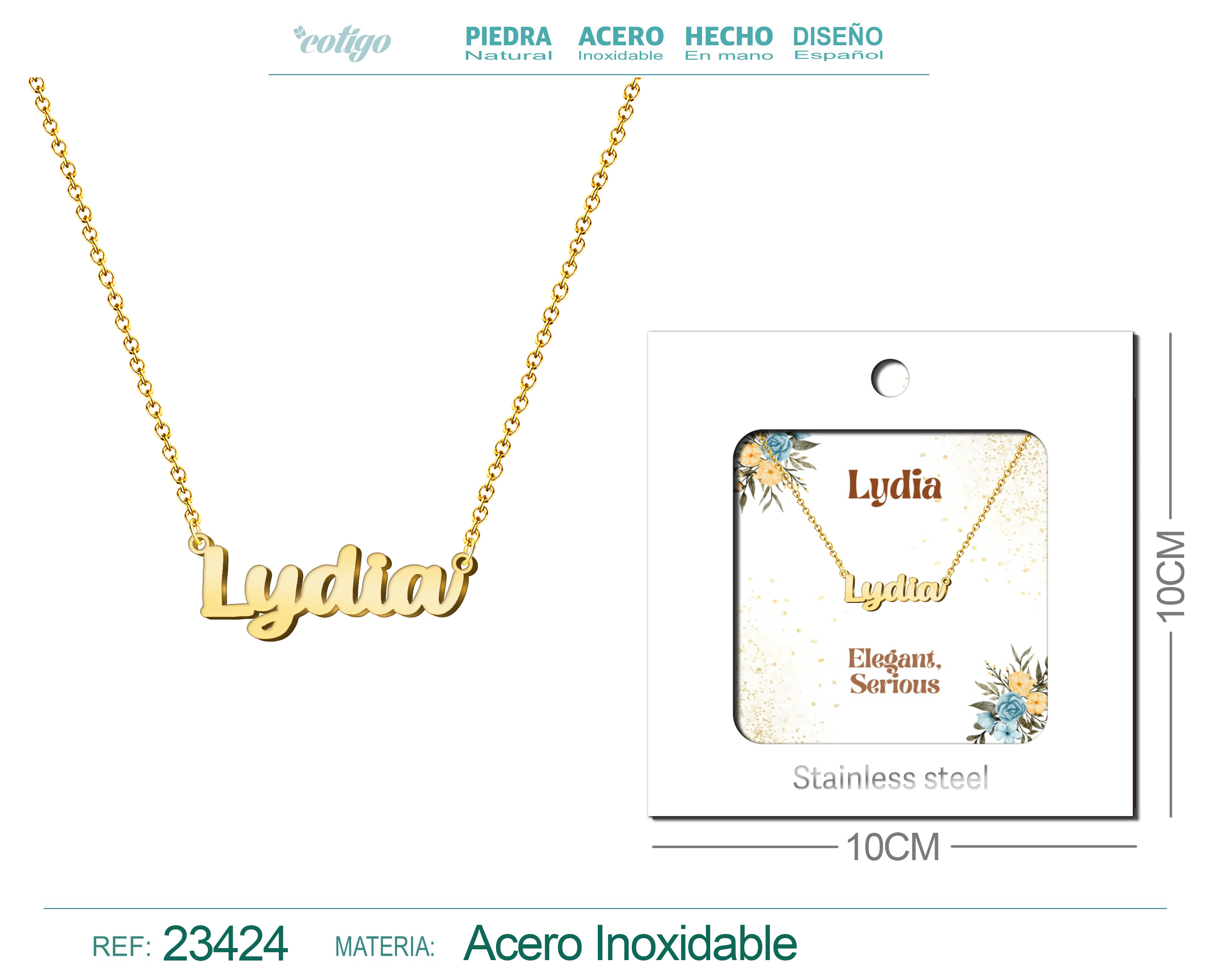Collar Nombre Ingles Lydia Acero con Sobre