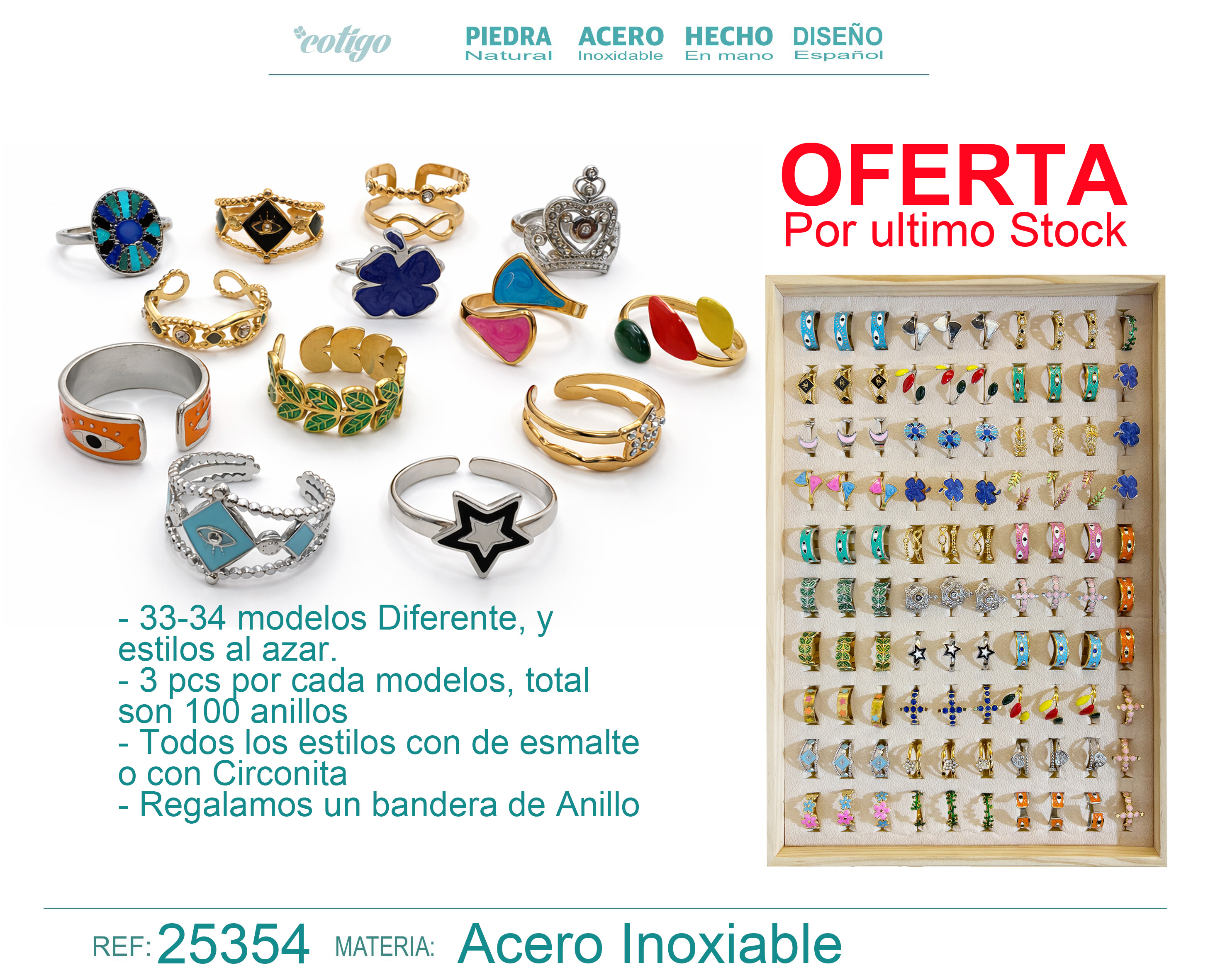 100 Anillo de Esmalte o Circonita con Bandeja