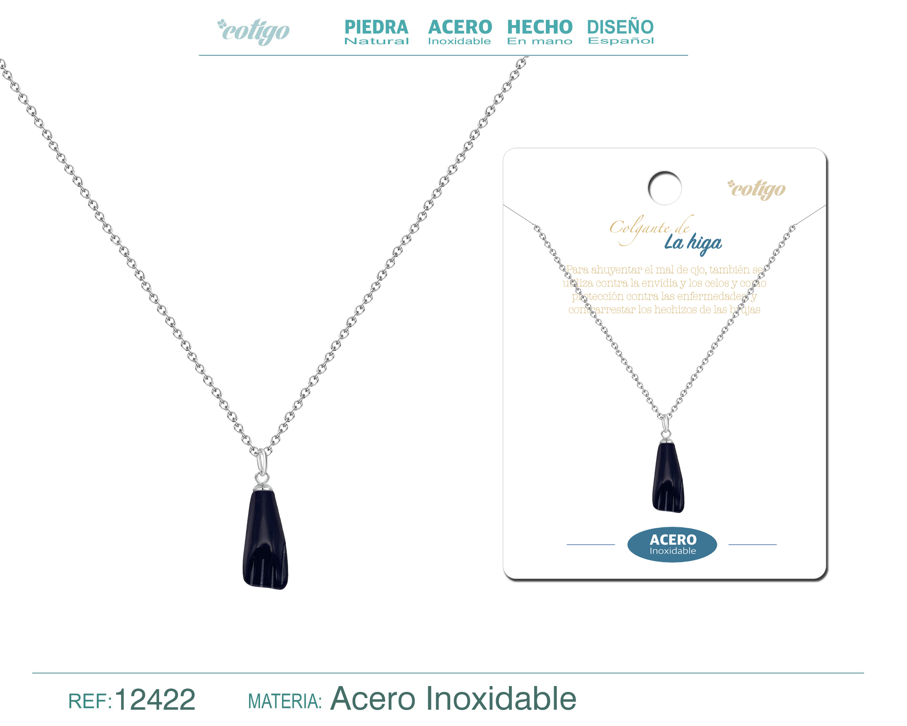 Collar Acero Ino.con Colgante Mano Higa Negro