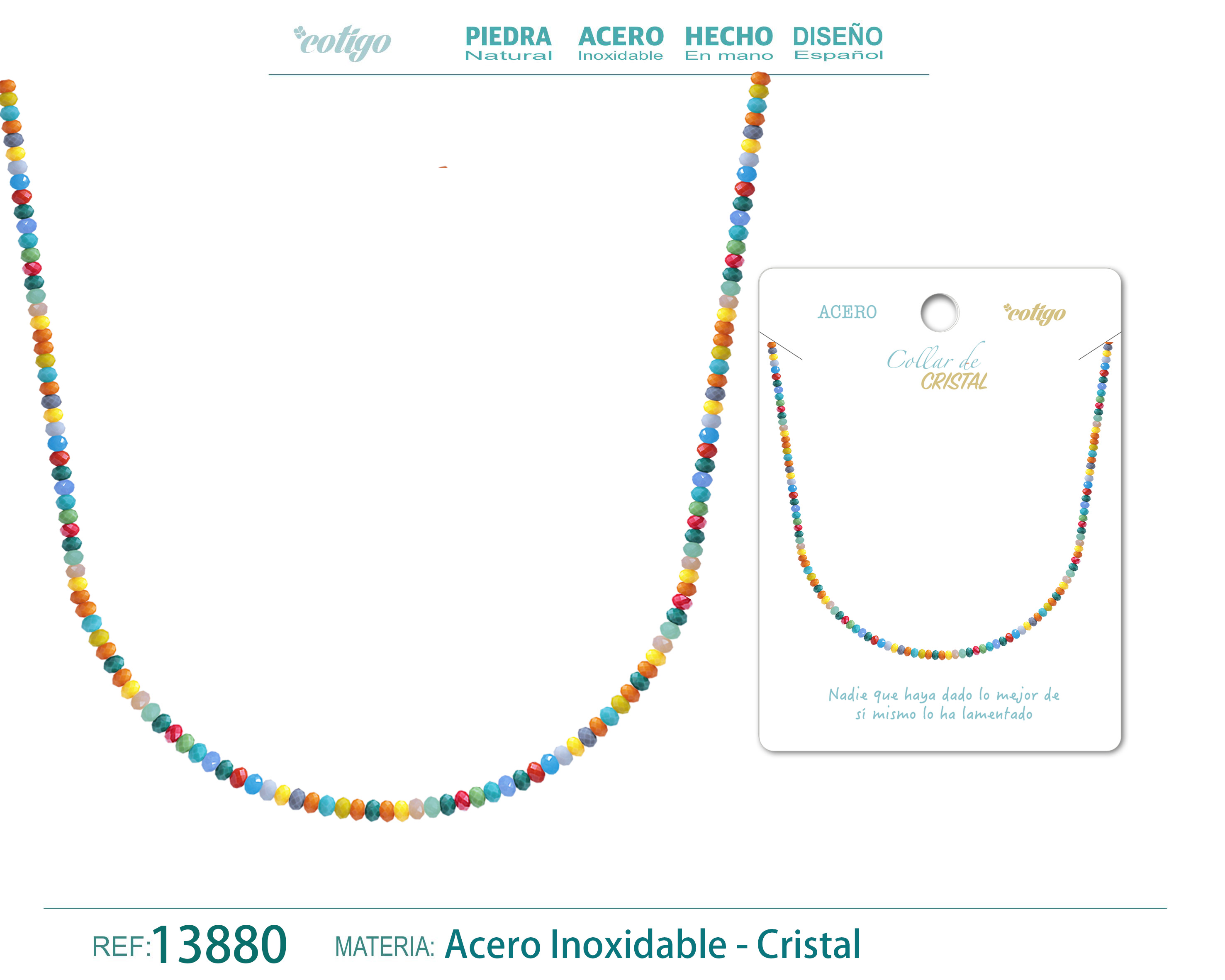 Collar de Cristal Multicolor con cierre Acero